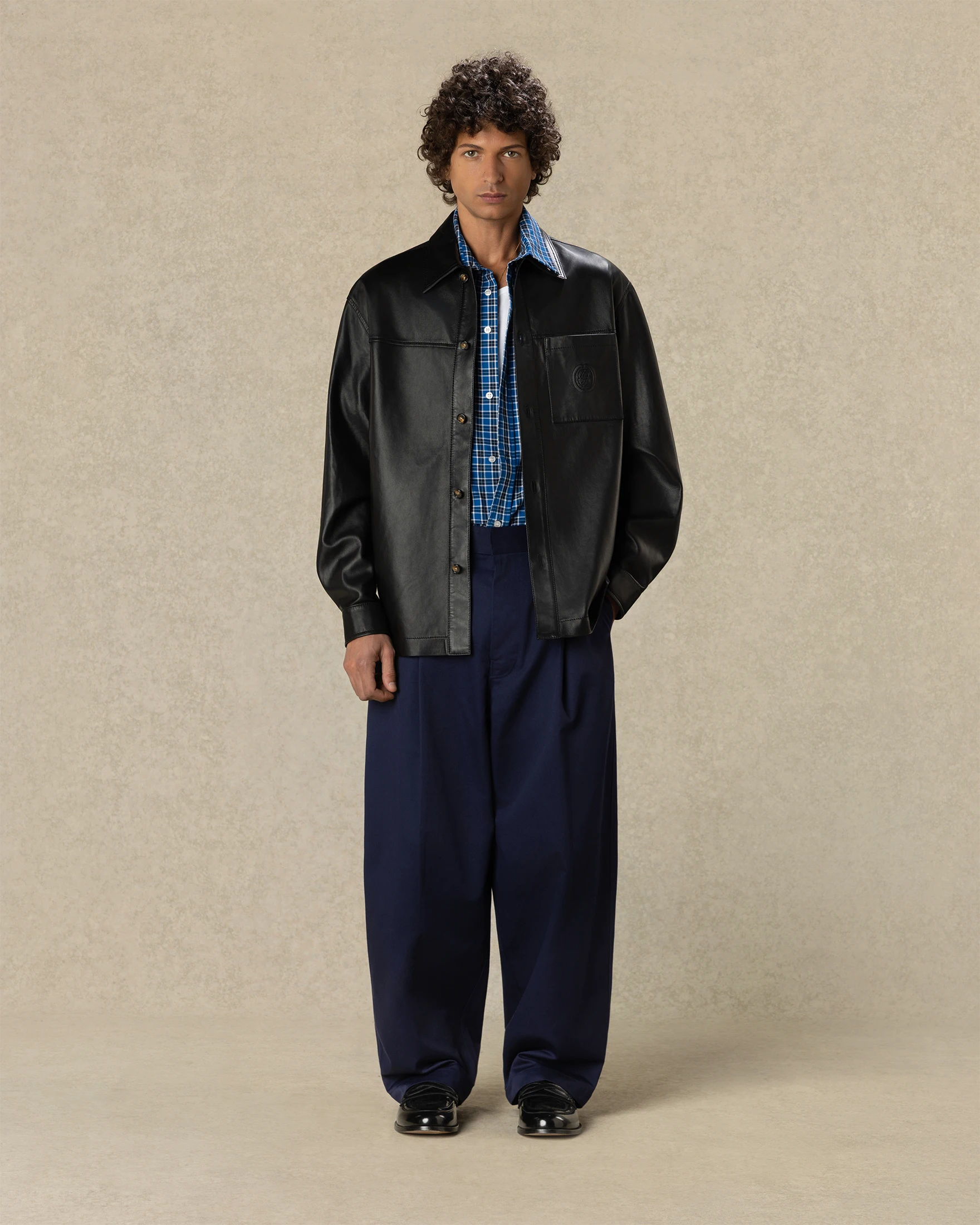Drôle De Monsieur D Mirror Overshirt Lederhemd Schwarz Lammleder