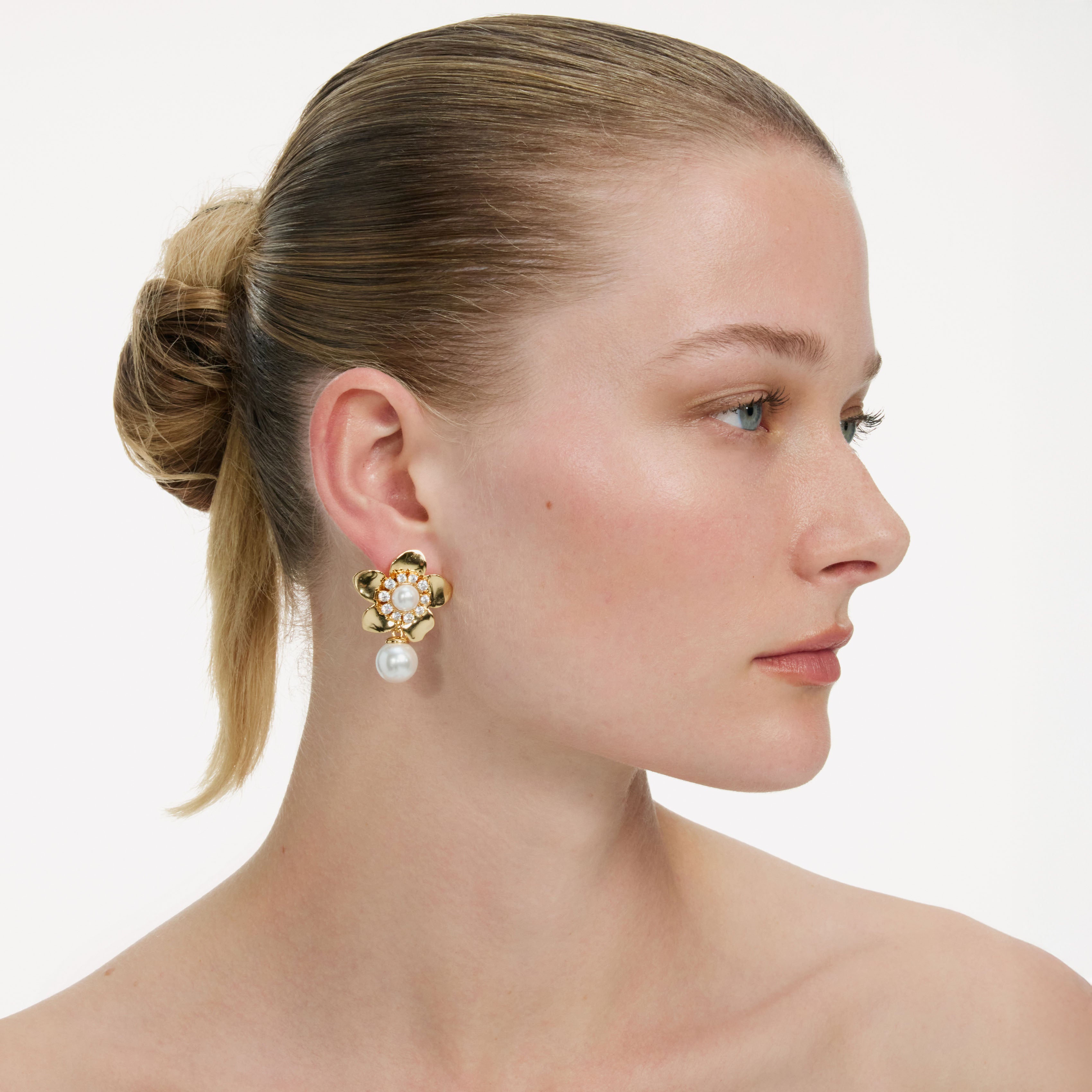 Self Portrait Jewellery Gold Flower Pearl Ohrringe One Size Blume