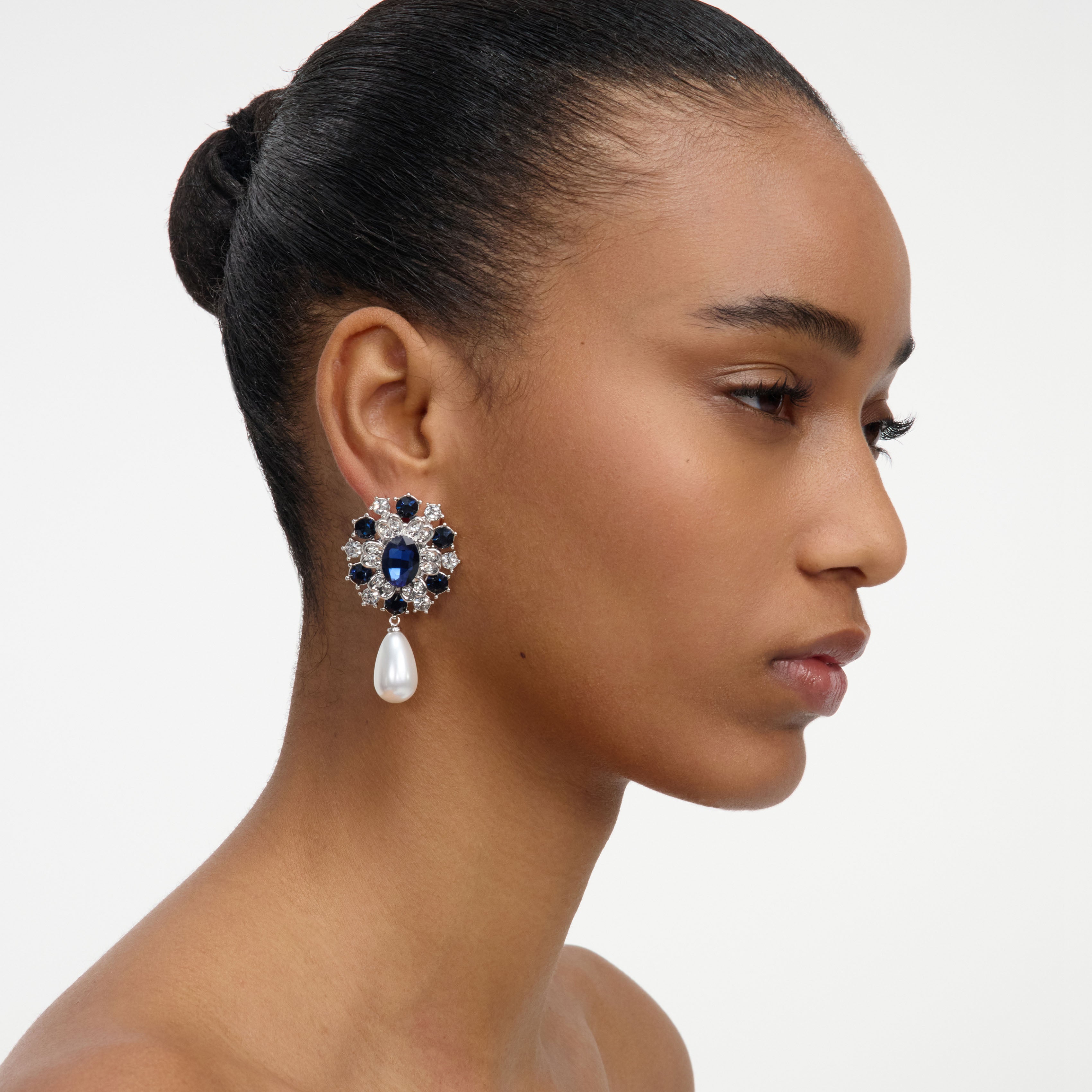 Self Portrait Blue Crystal Pearl Droplet Ohrringe Blau