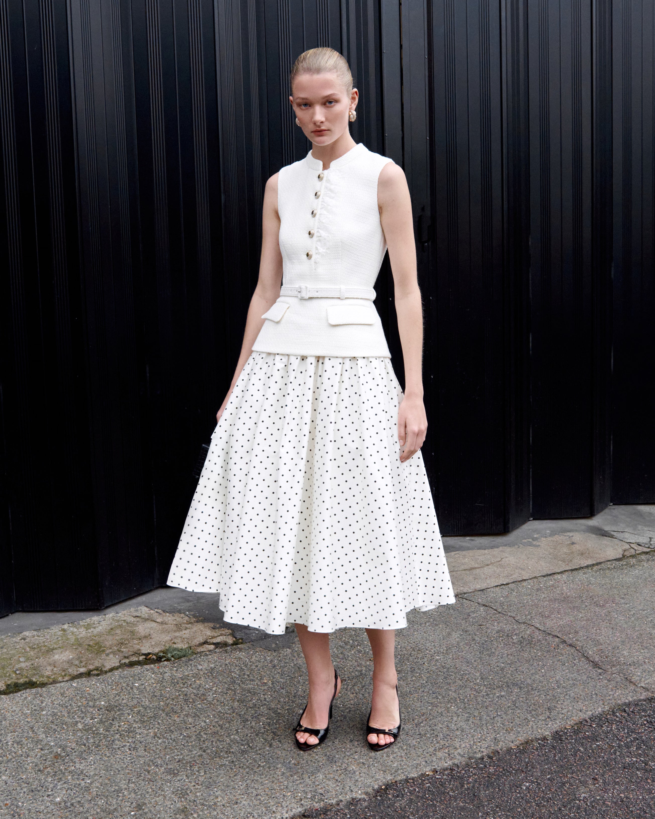 Self Portrait Boucle Polka Dot Midikleid Creme UK 6