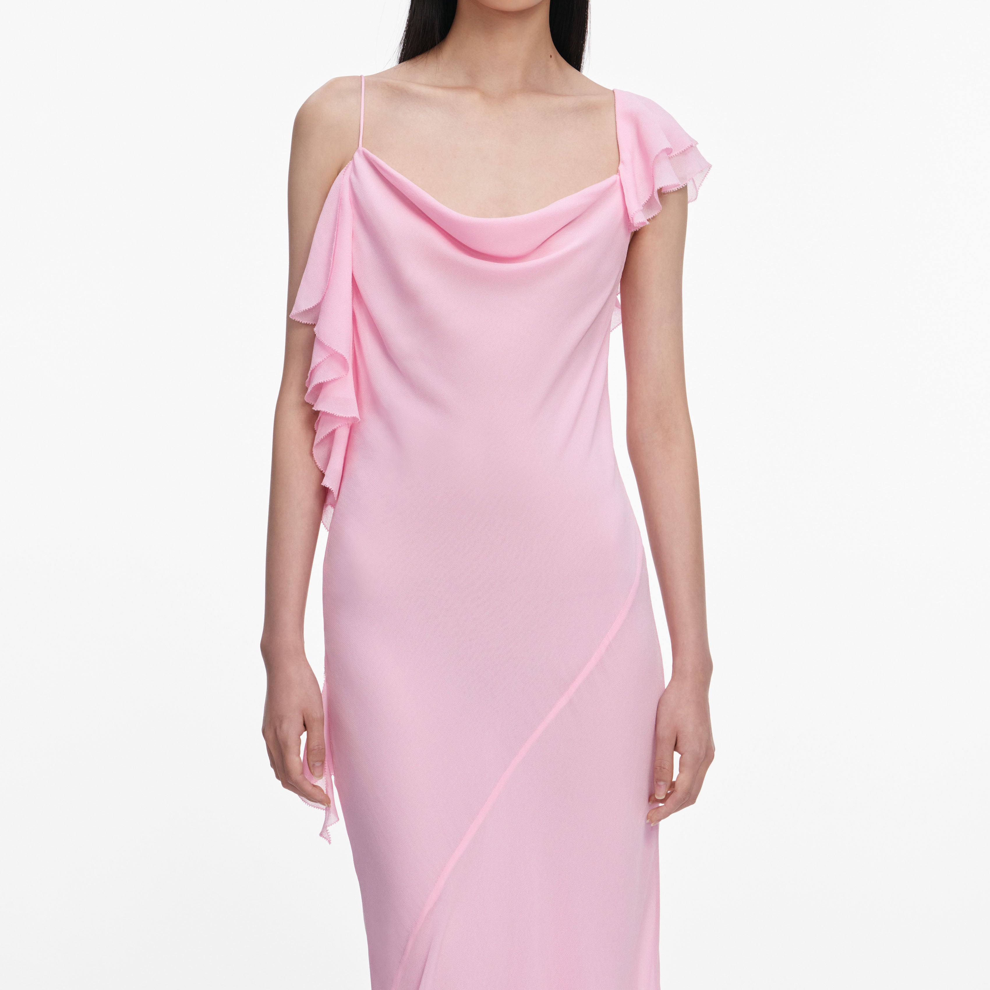 Self Portrait Pink Georgette Frill Maxikleid Rosa UK 8 Rückenfrei