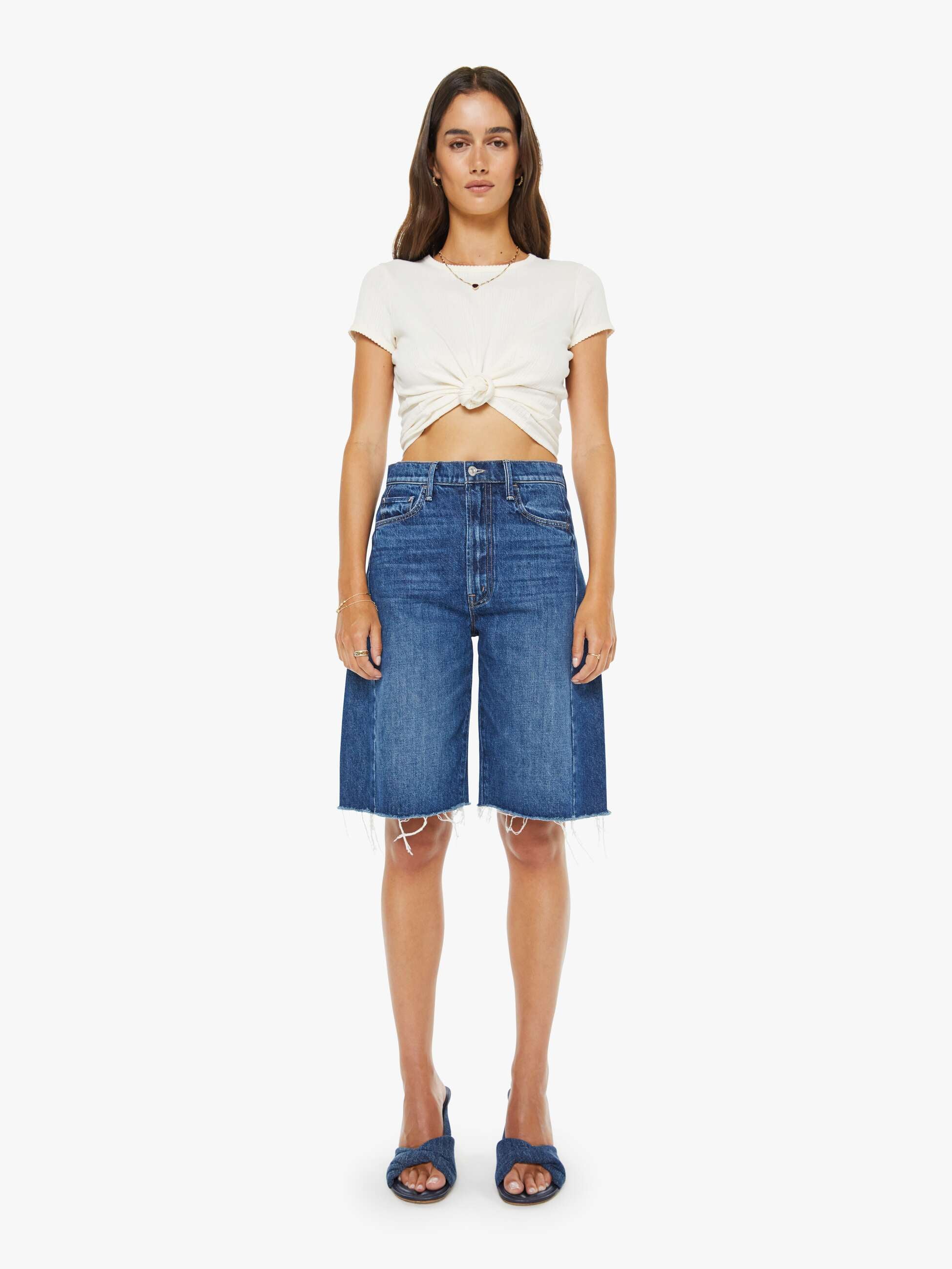 Mother Half-Pipe Bermuda Fray Jeansshorts Dunkelblau