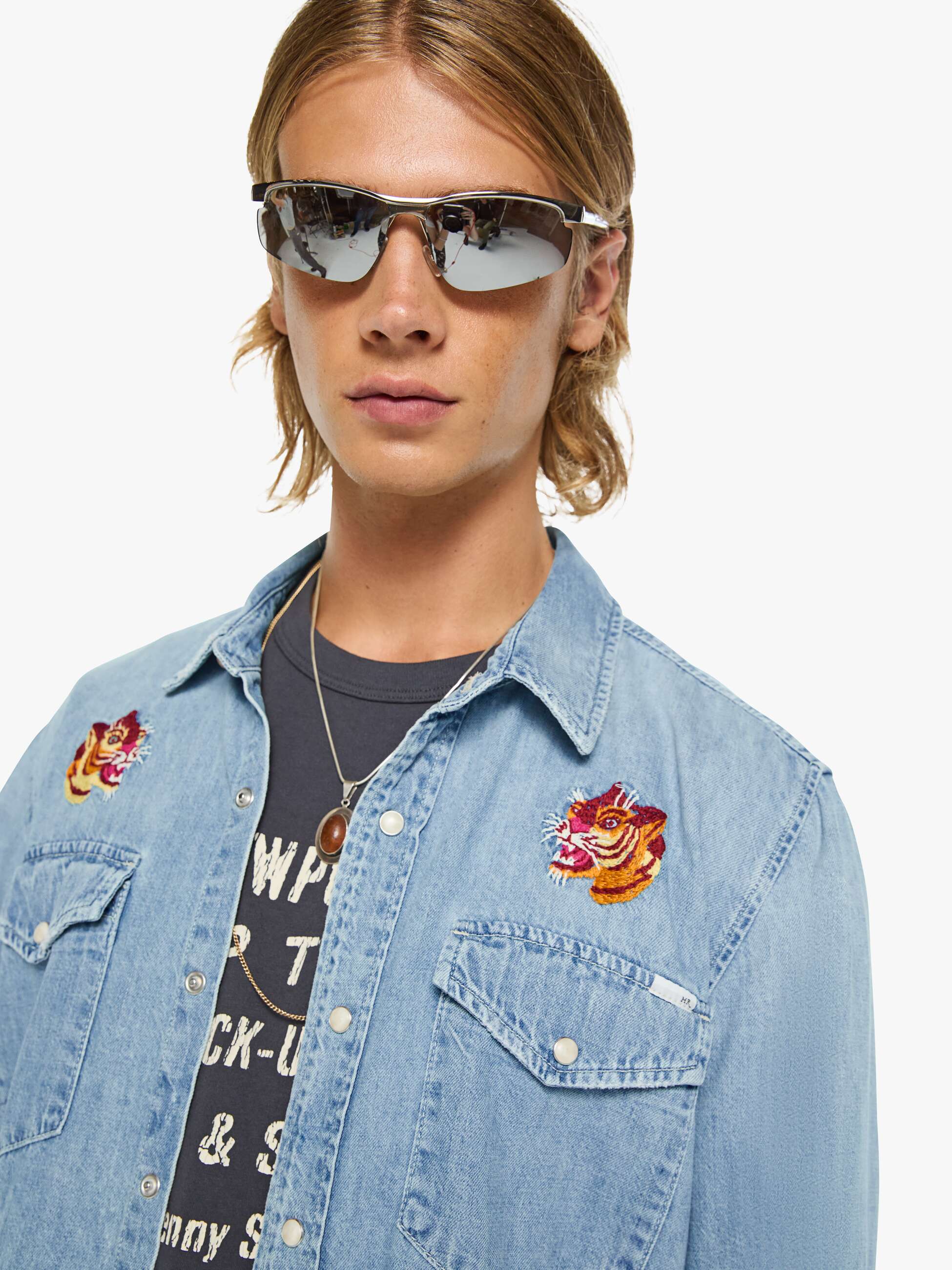 Mother Denim The City Charmer Hemd Get Em Tiger Blau
