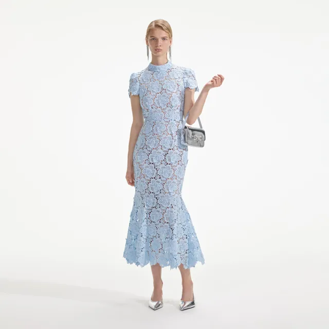 Self Portrait Blue Flower Lace Midikleid Blau Spitze
