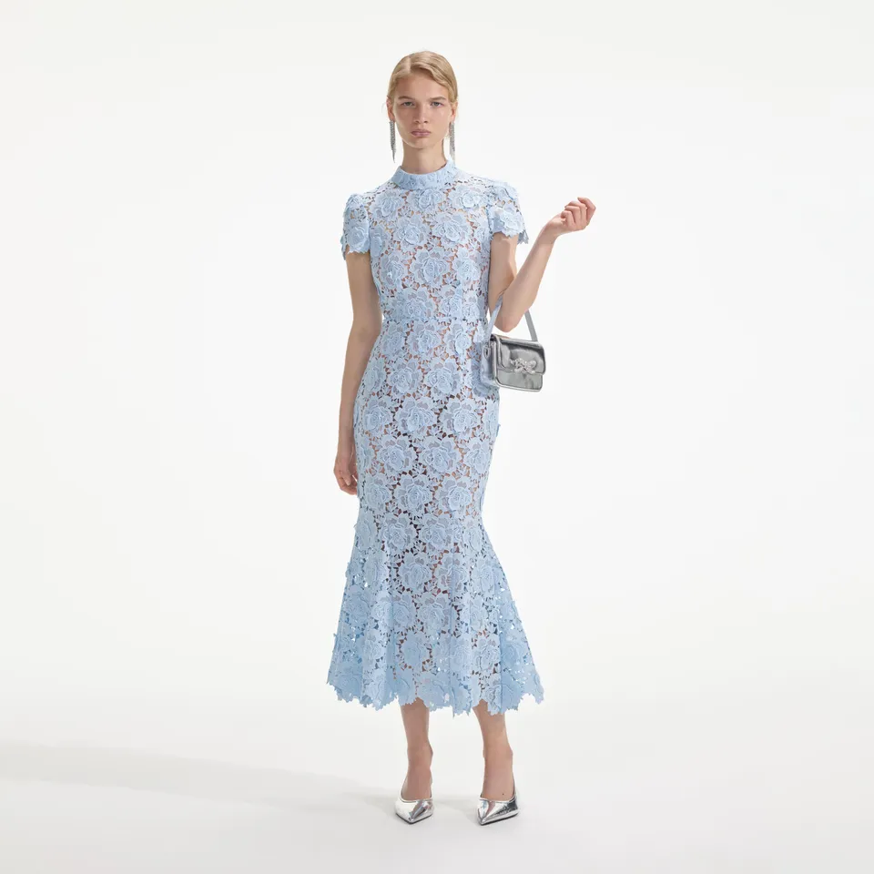 Self Portrait Blue Flower Lace Midikleid Blau Spitze