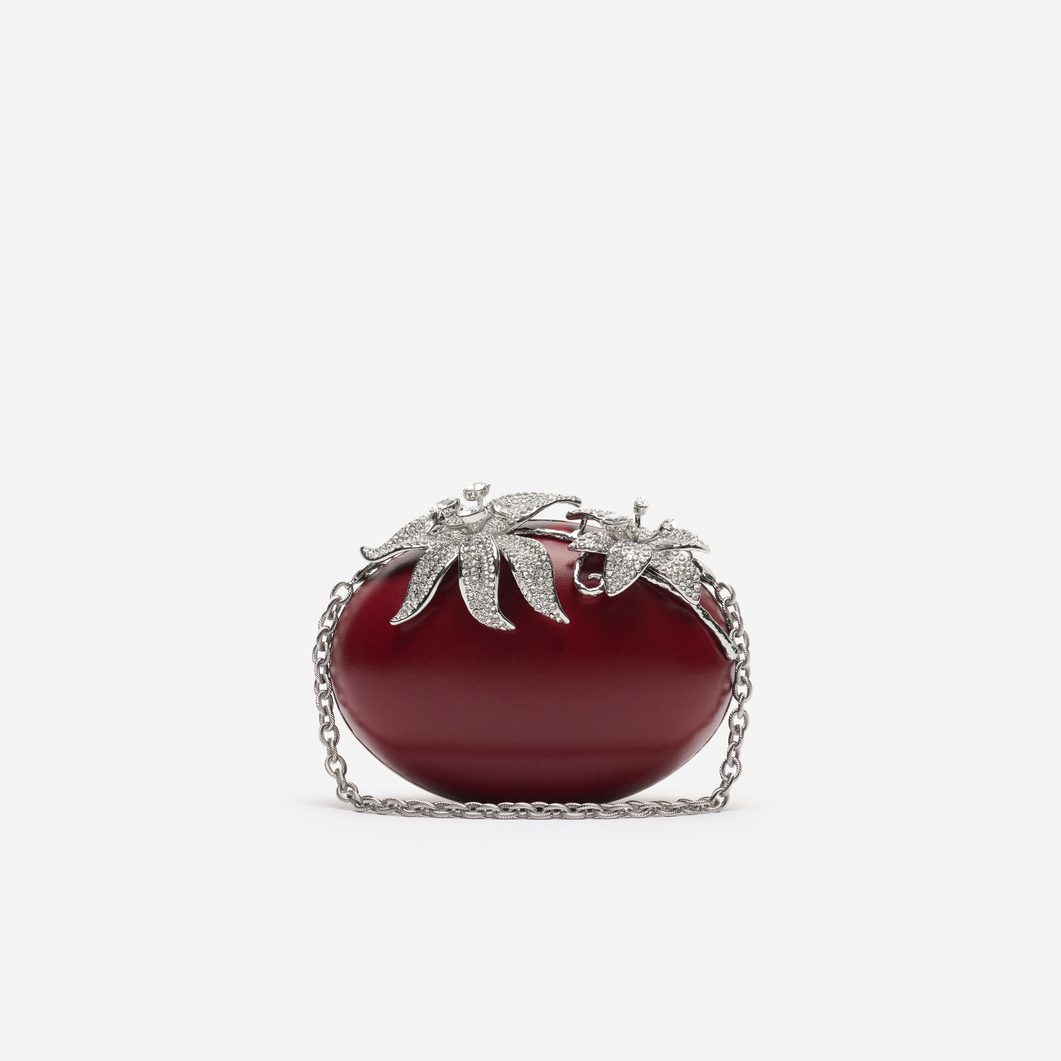 Self Portrait Crystal Flower Oval Clutch Abendtasche Rot Leder