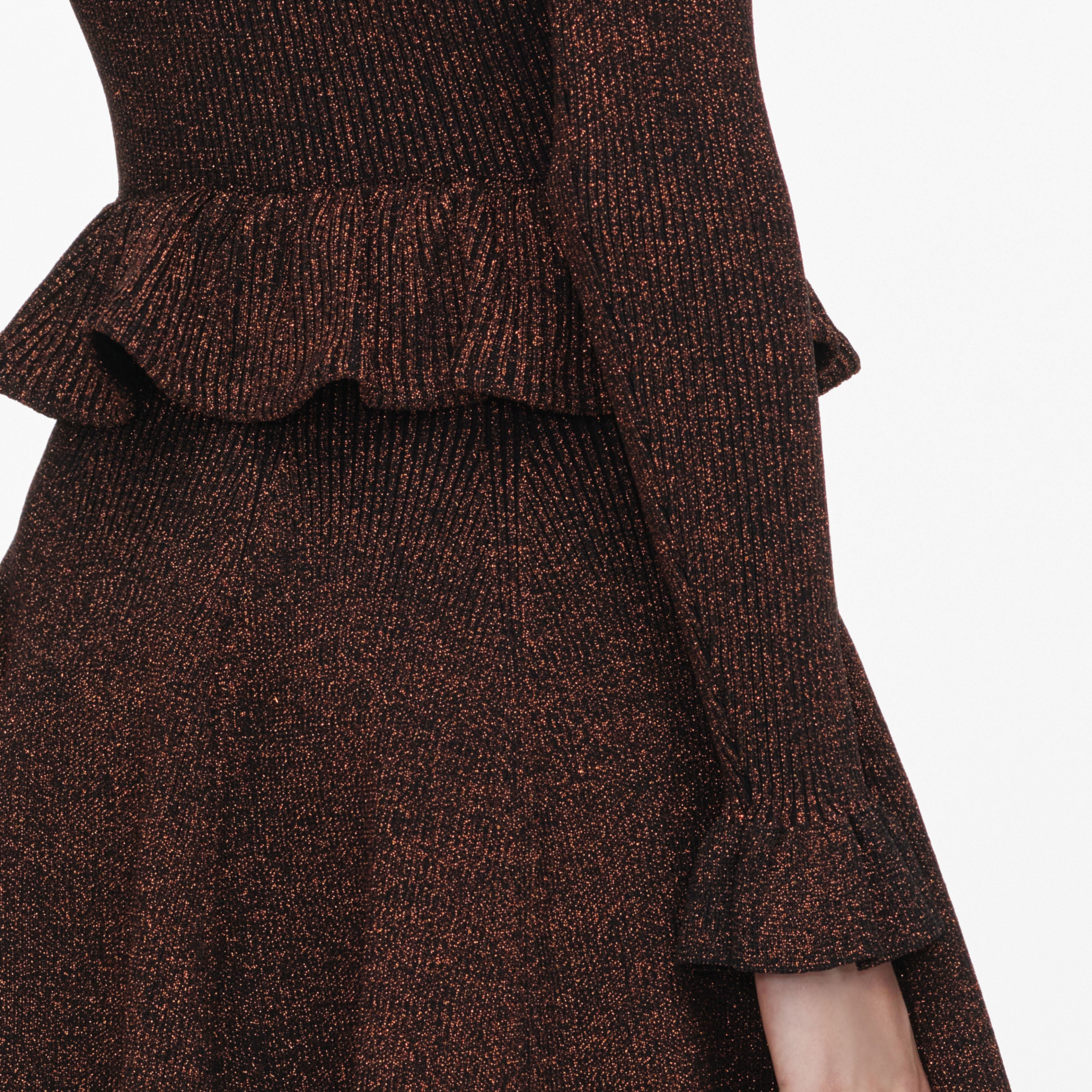 Self Portrait Dresses Brown Lurex Peplum Strick-Minikleid Braun S