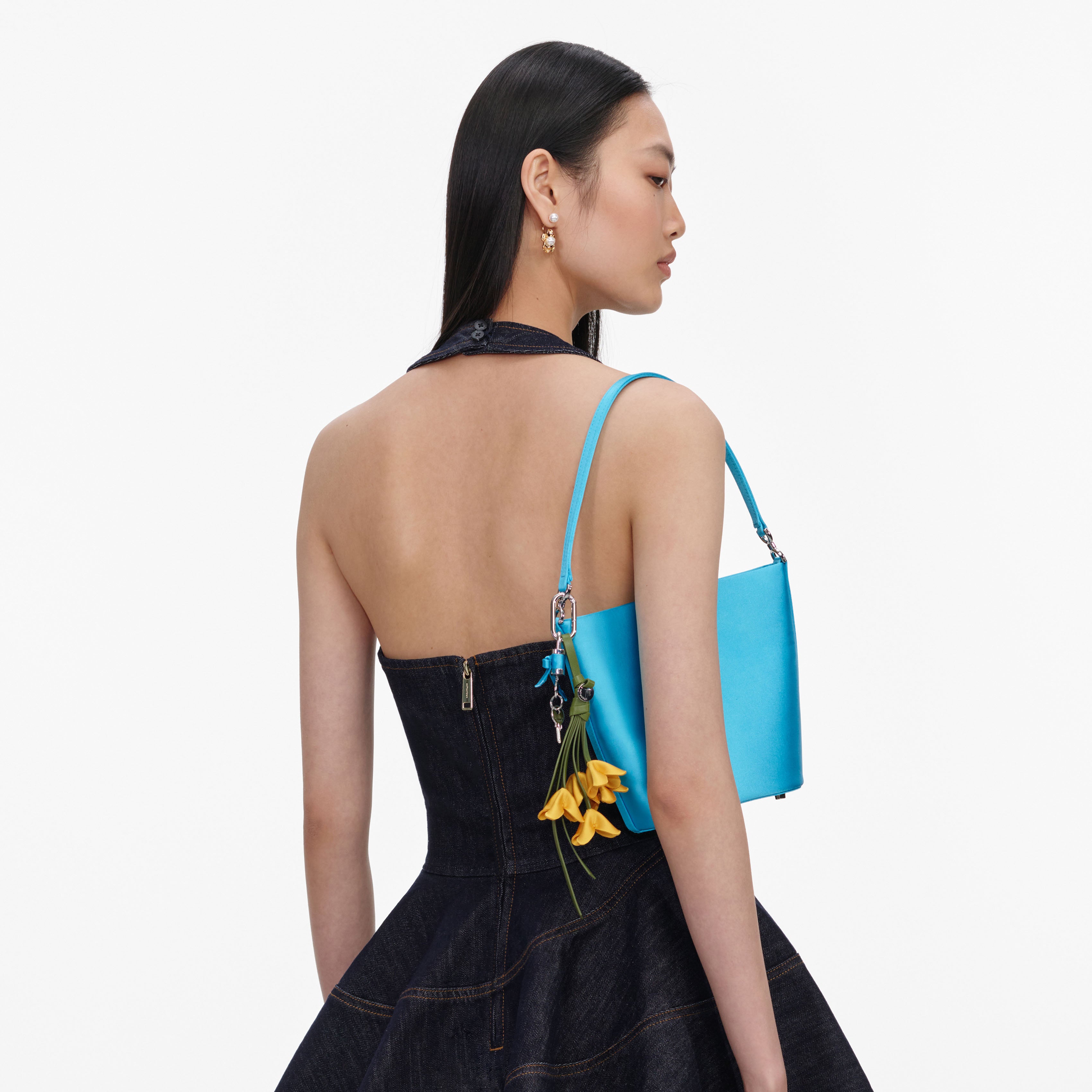 Self Portrait Blue Satin Bucket Bag Schultertasche Blau Satin