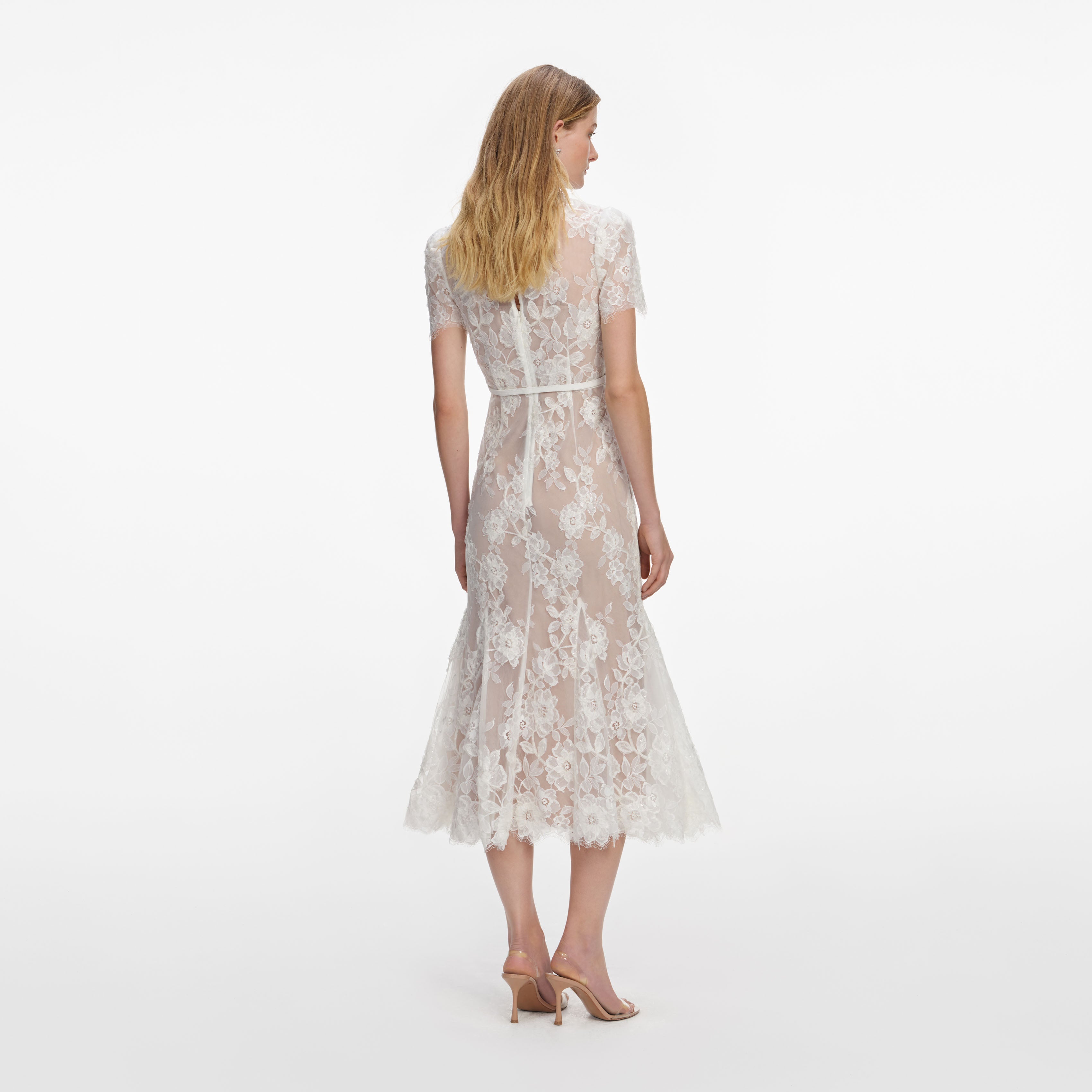 Self Portrait White Sequin Lace Midikleid Weiß Spitze