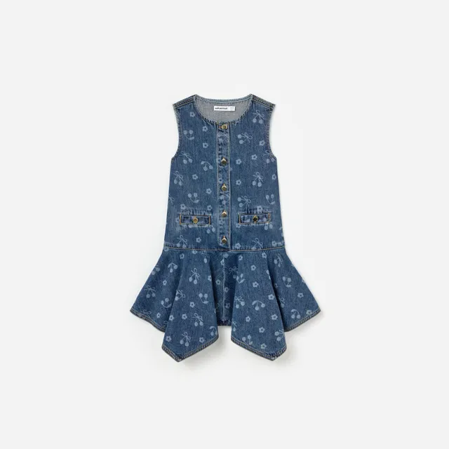 Self Portrait Denim Bow Printed Dress Blau Kinderkleid