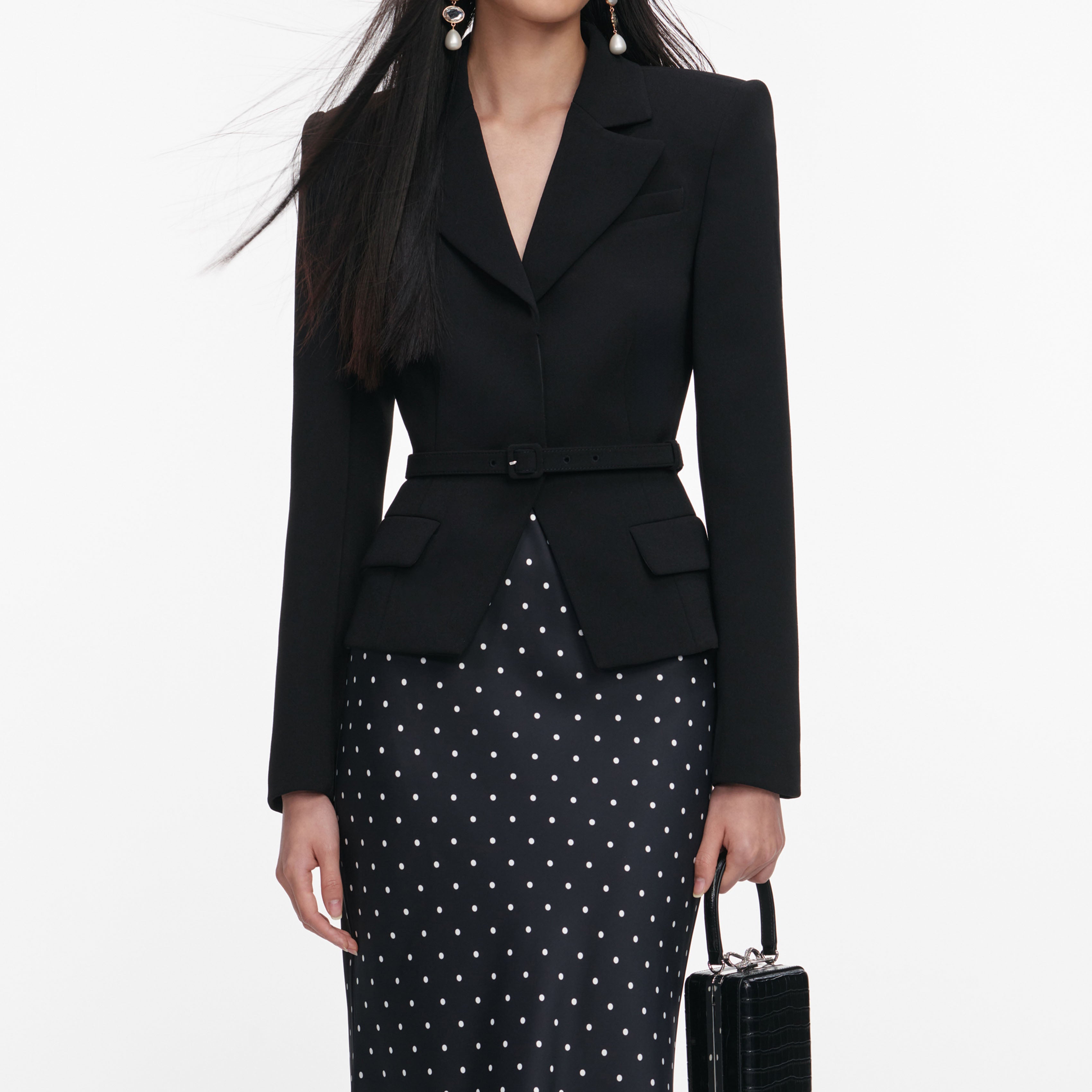 Self Portrait Crepe Polka Maxi Kleid Schwarz Punkte