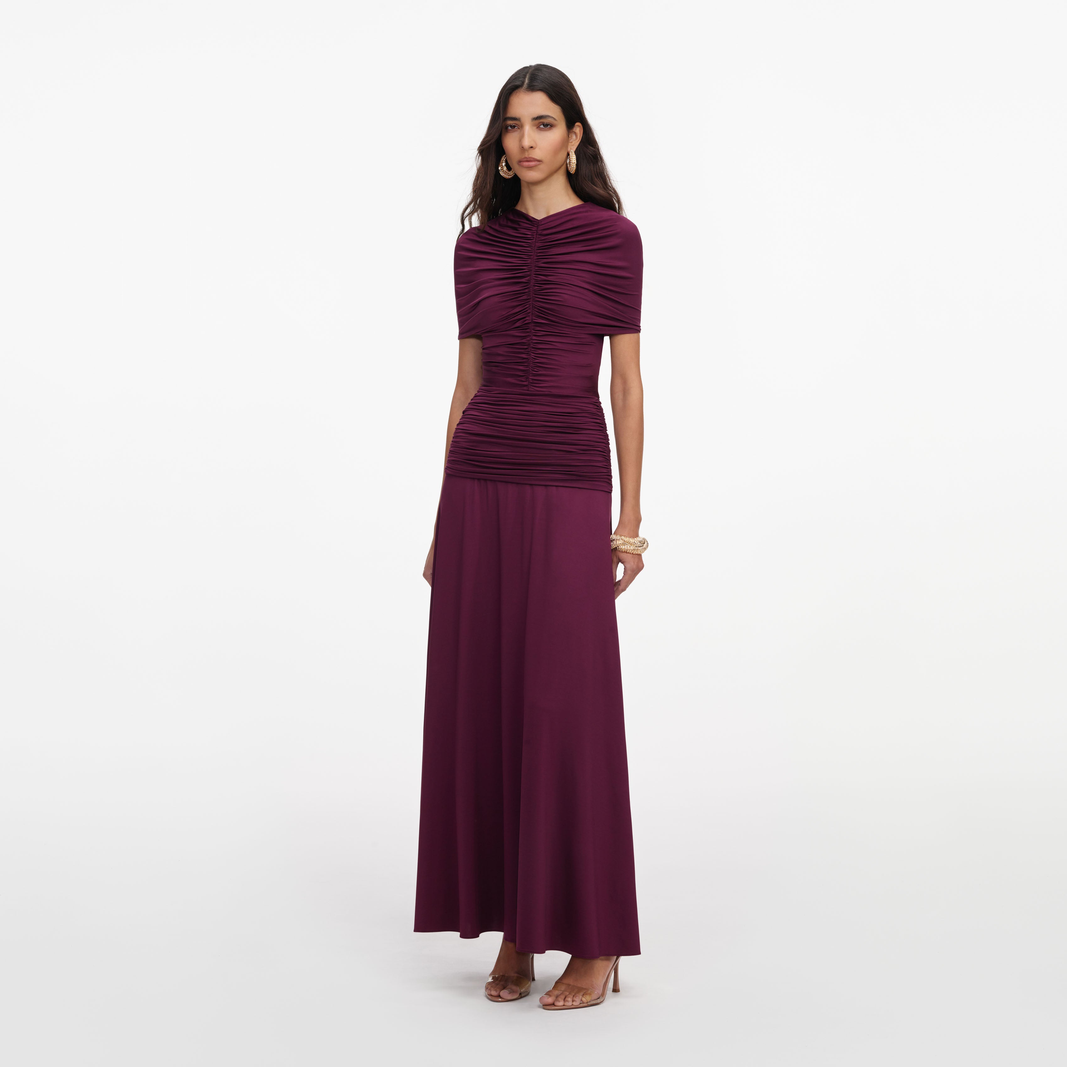 Self Portrait Burgundy Jersey Midi Kleid figurbetont Gr. UK4-18