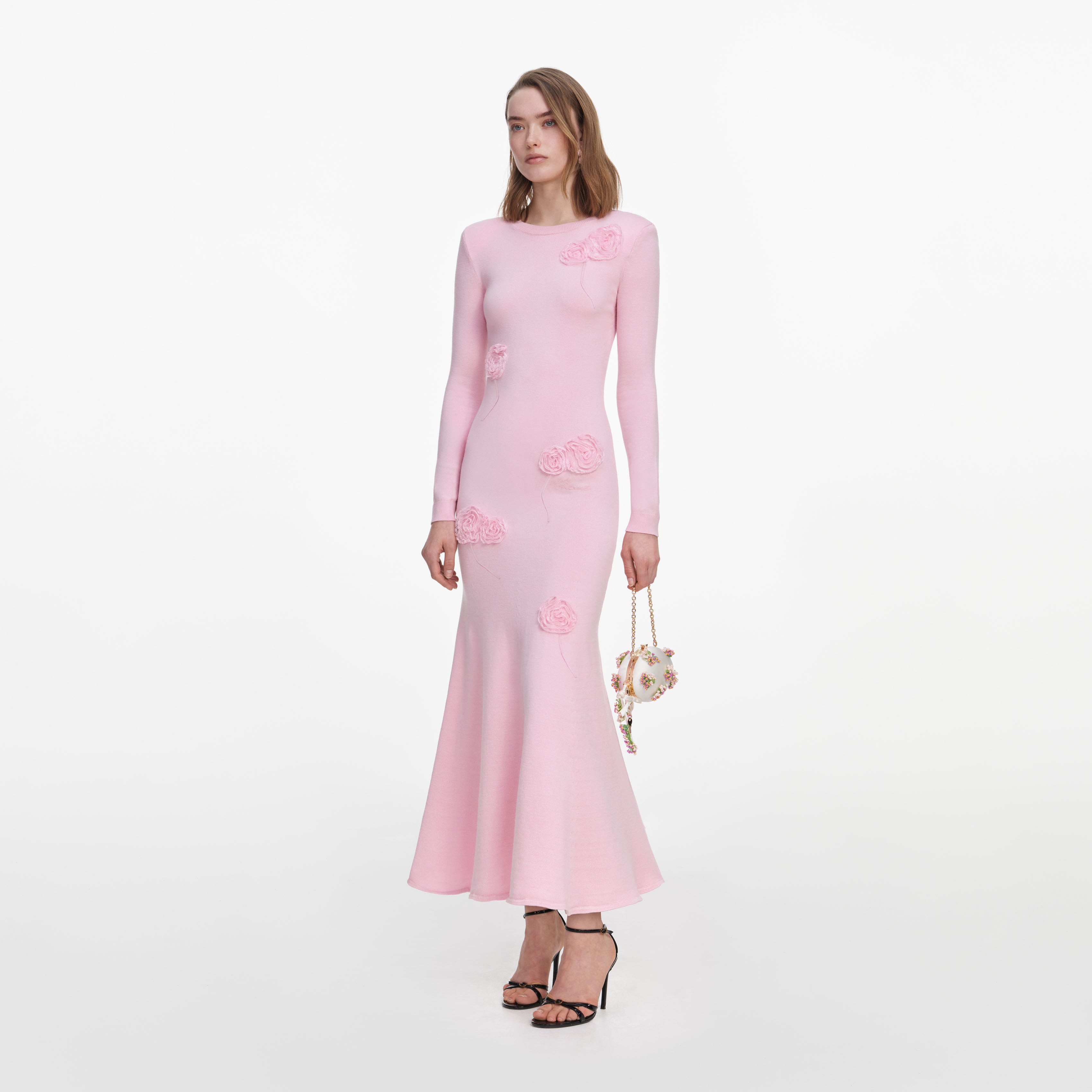 Self Portrait Flower Knit Midikleid Strick Rosa mit Blumen