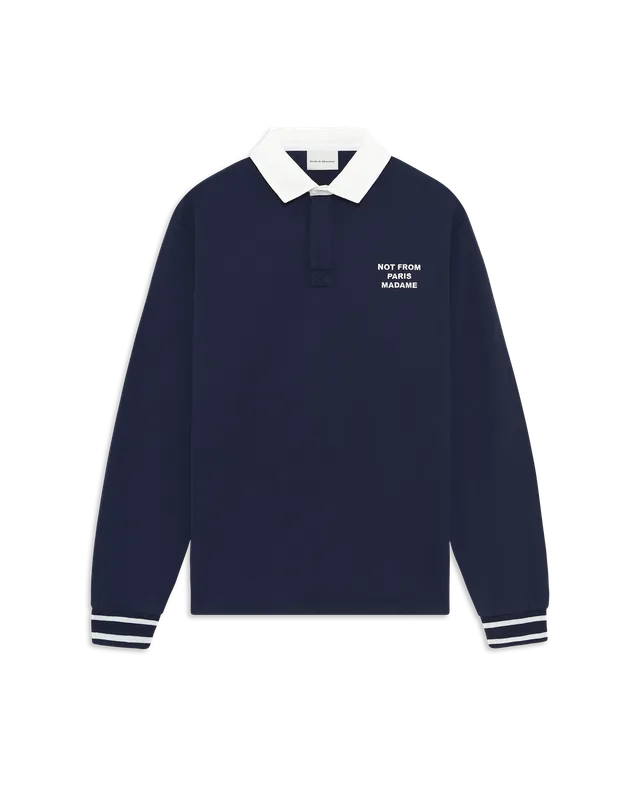 Drôle De Monsieur Slogan Longsleeve Polo Navy Baumwolle