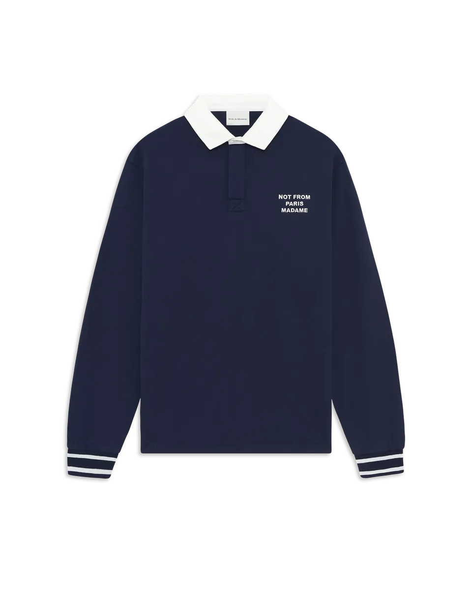 Drôle De Monsieur Slogan Longsleeve Polo Navy Baumwolle