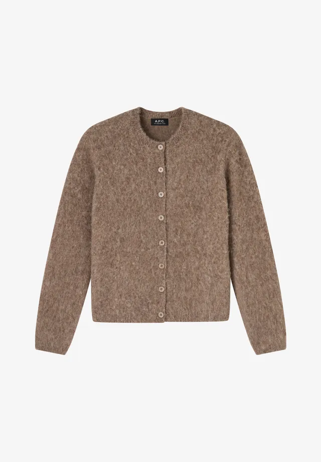 A.P.C. Cardigan Taupe Alpakawolle Rundhals Knöpfe