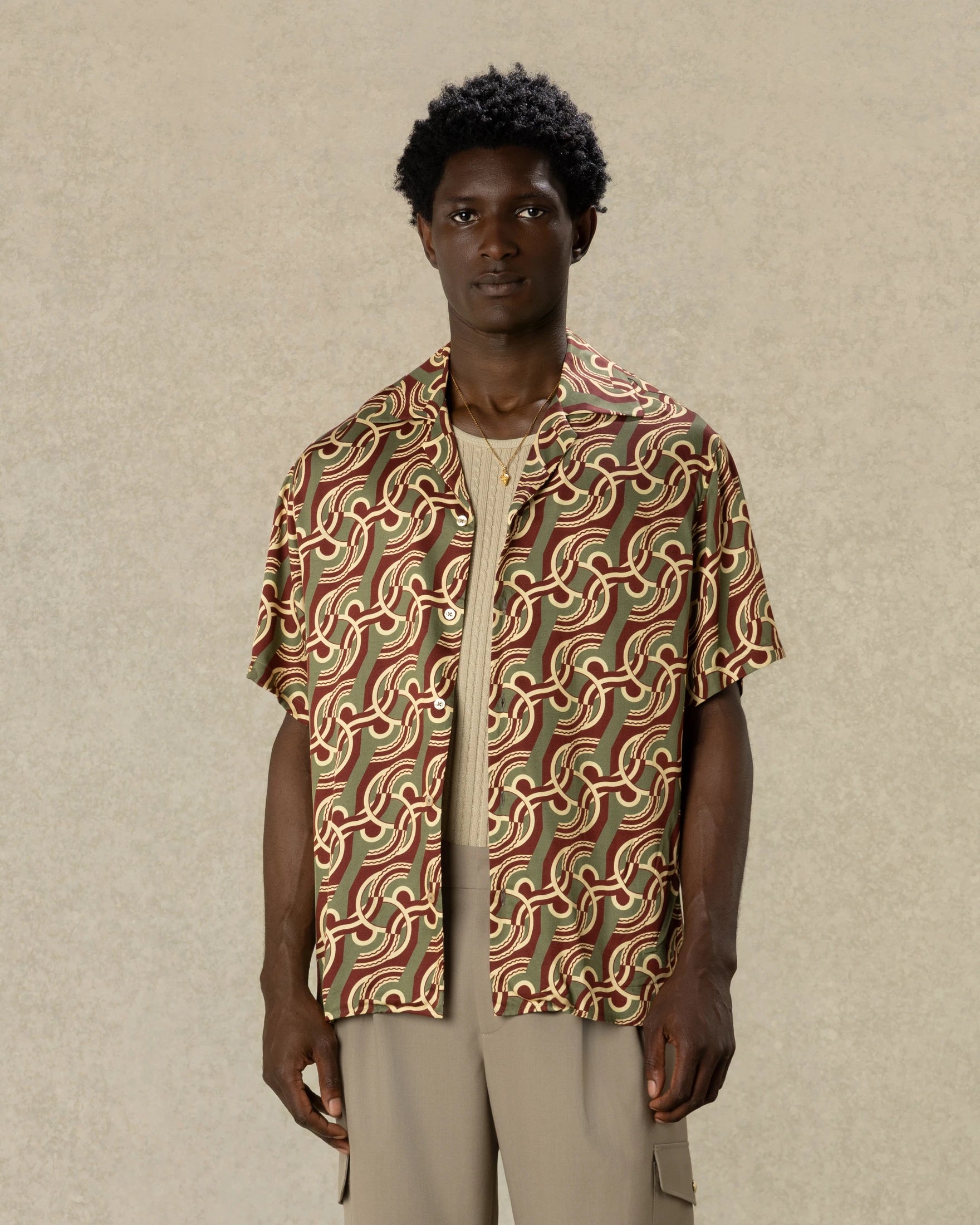 Drôle De Monsieur Chain Link Monogram Hemd Khaki Viskose