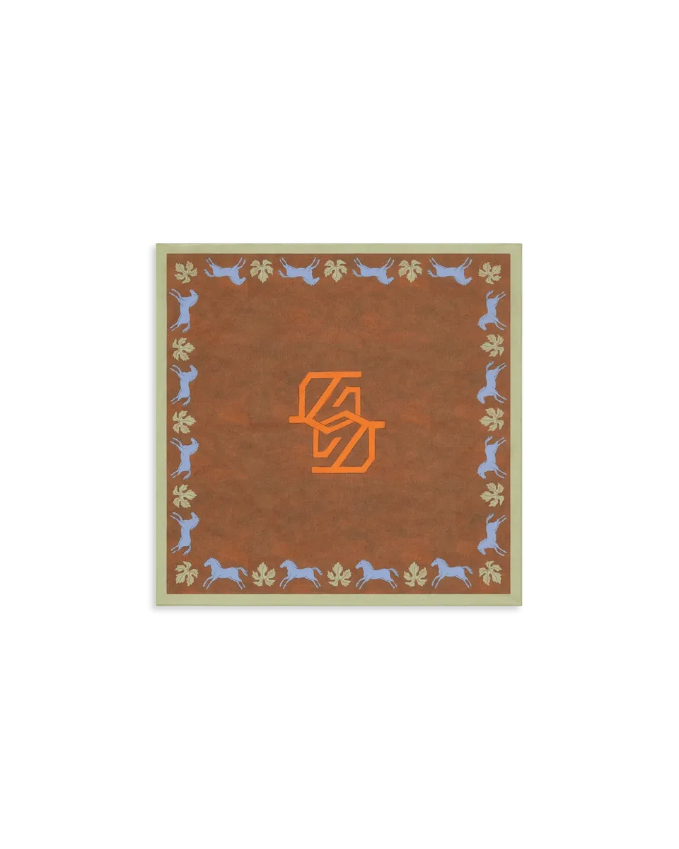 Drôle De Monsieur Horse Monogram Cotton Scarf Bandana Braun 60x60