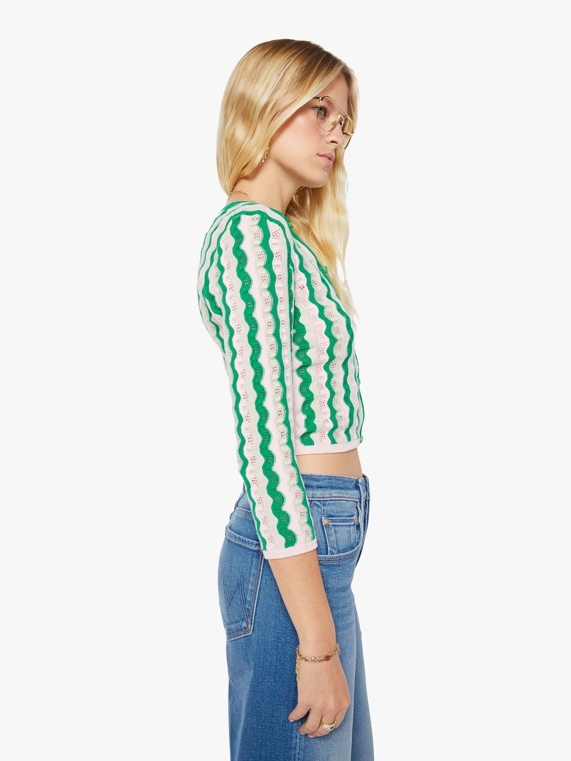 Mother The Crew Neck Cardigan Strickjacke Pointelle Baumwolle
