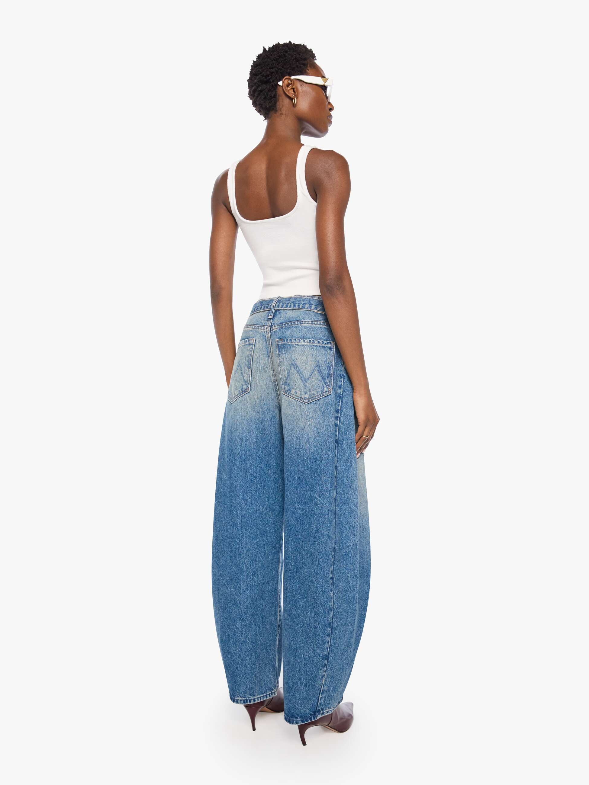 Mother Snacks Belted Spoonful Jeans Mittelblau Wide Leg