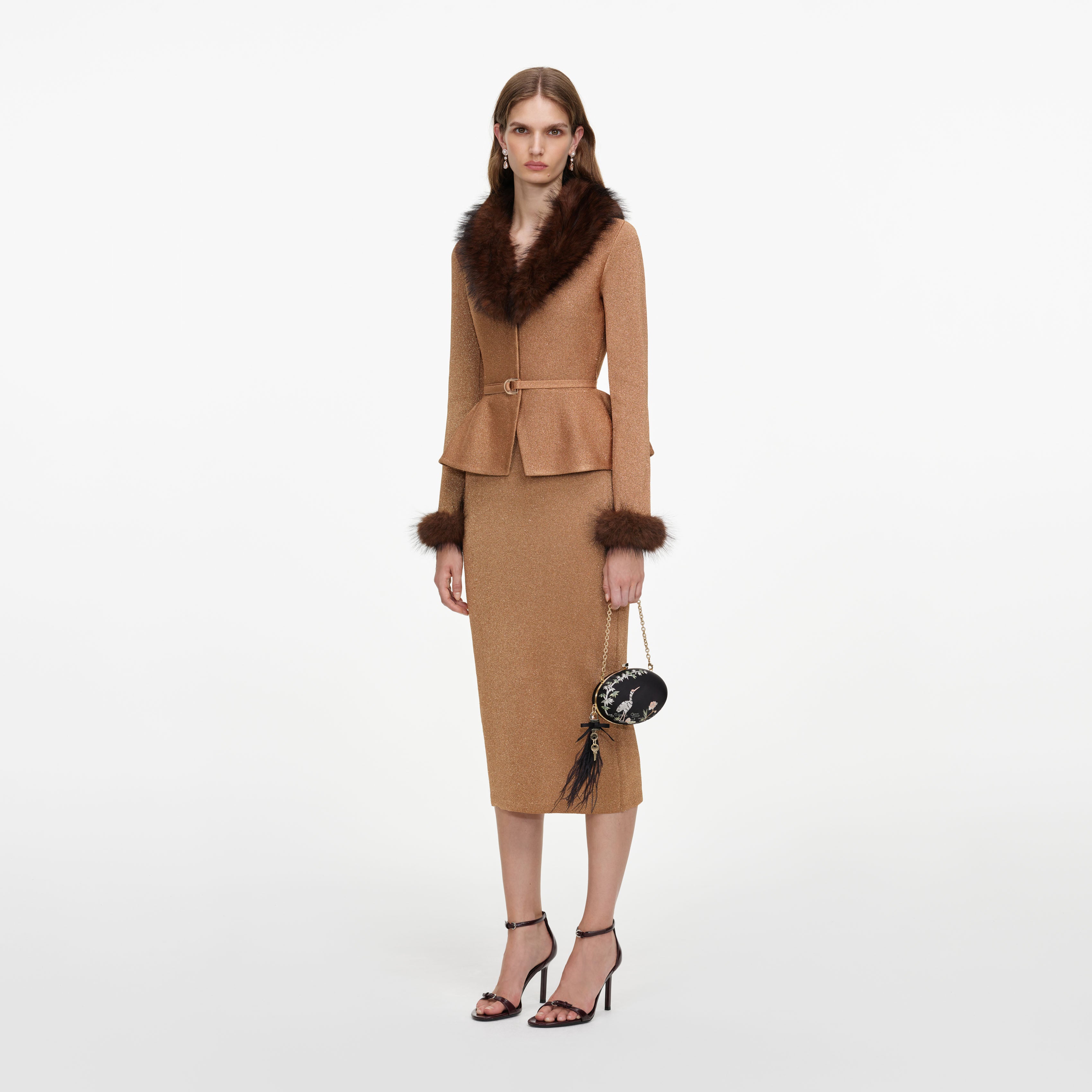 Self-Portrait Dresses Midikleid Gold Strick Fellkragen