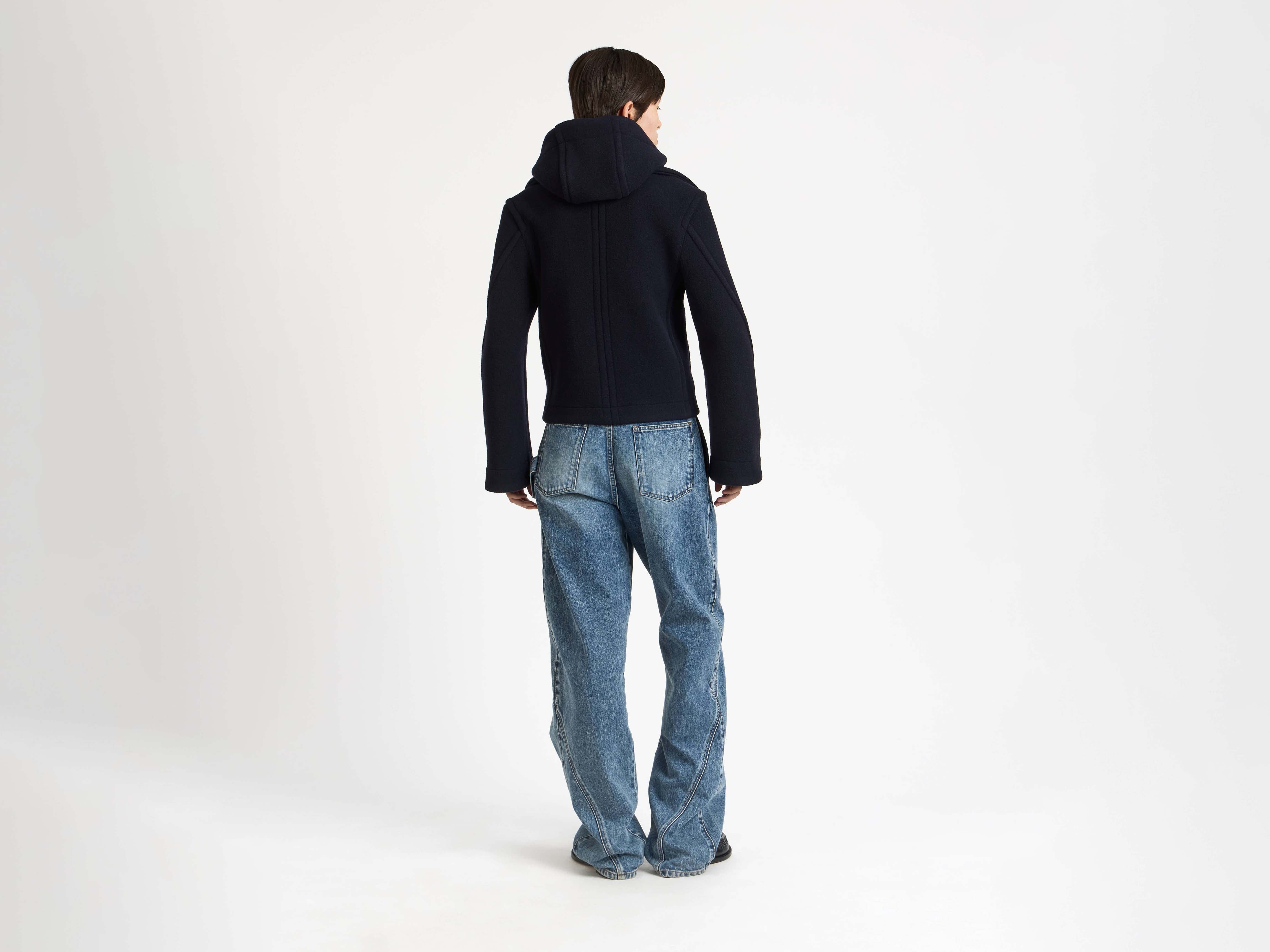 J.W. Anderson Cropped Hooded Coat Mantel Navy Wolle
