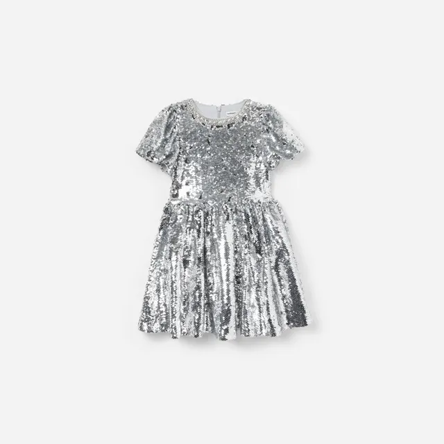Self Portrait Silver Sequin Kinderkleid Silber Pailletten