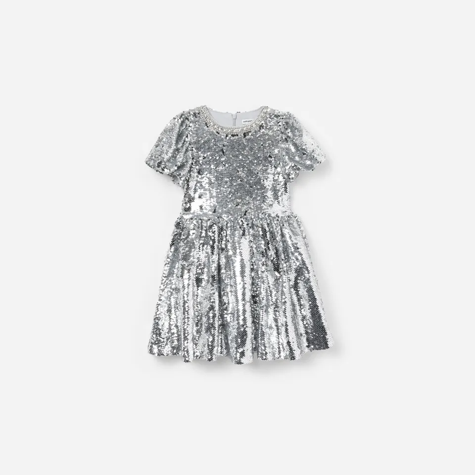 Self Portrait Silver Sequin Kinderkleid Silber Pailletten