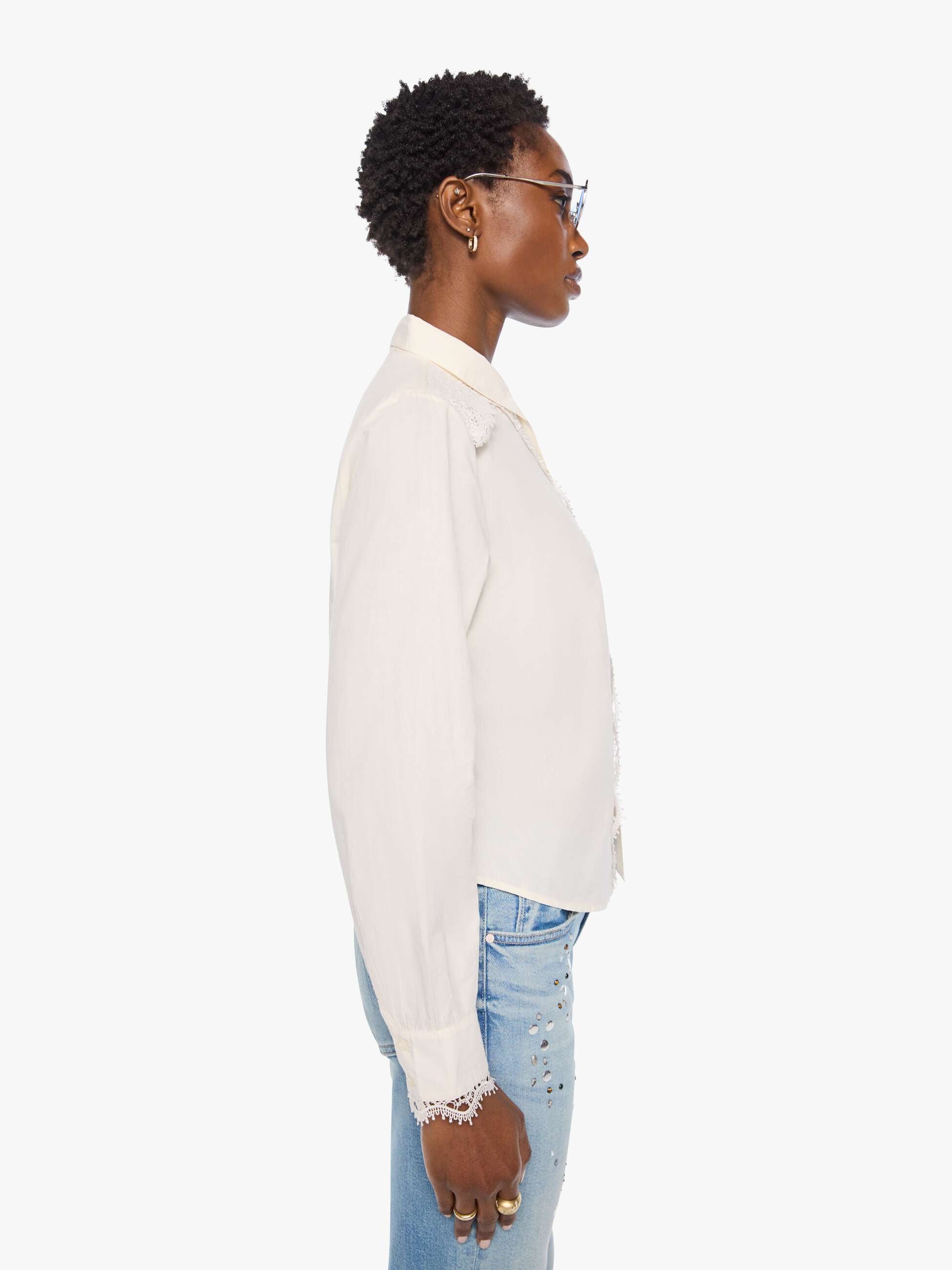 Mother The Headup Honey Bluse Antique White cropped