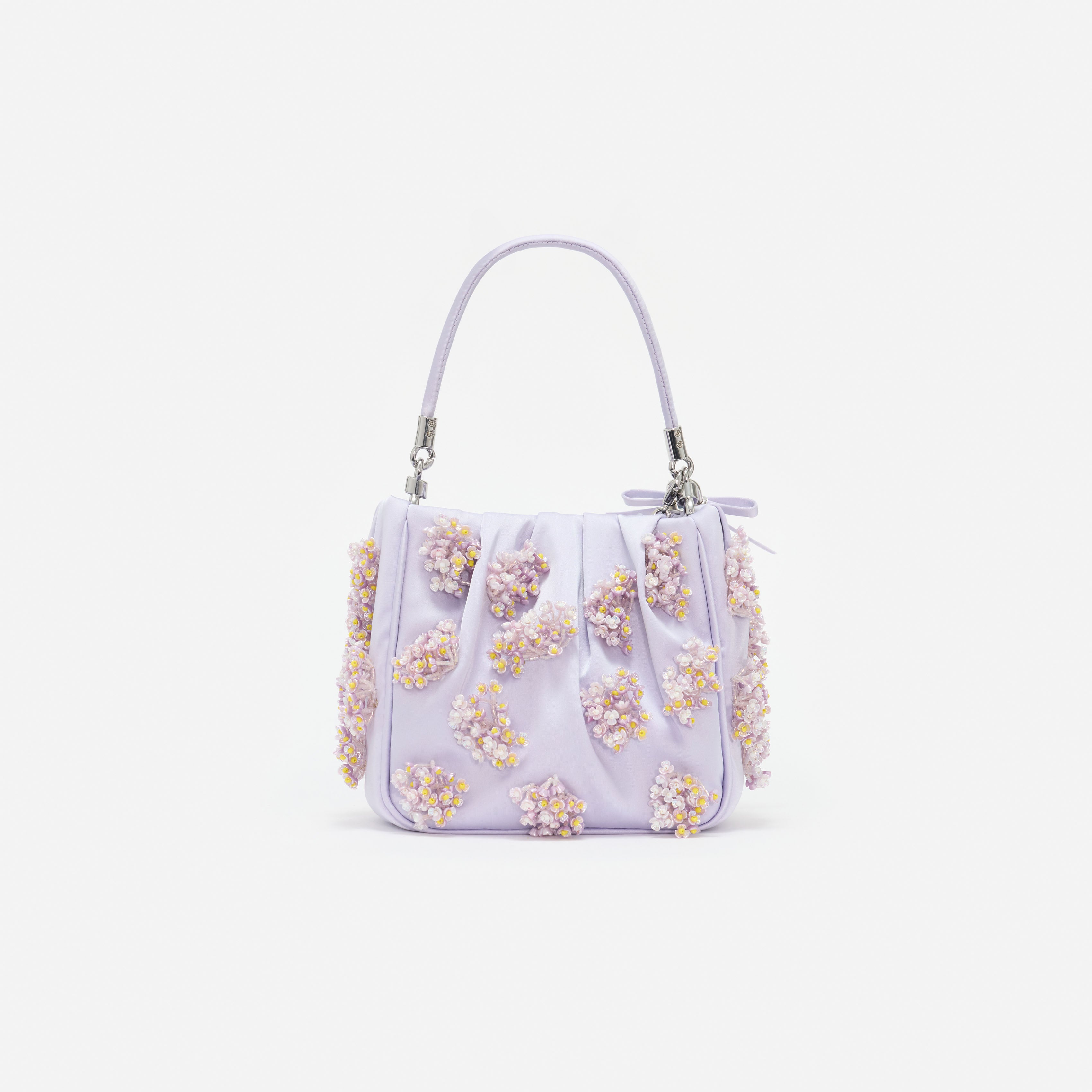 Self Portrait Lilac Satin Floral Beaded Tote Tasche Lila One Size