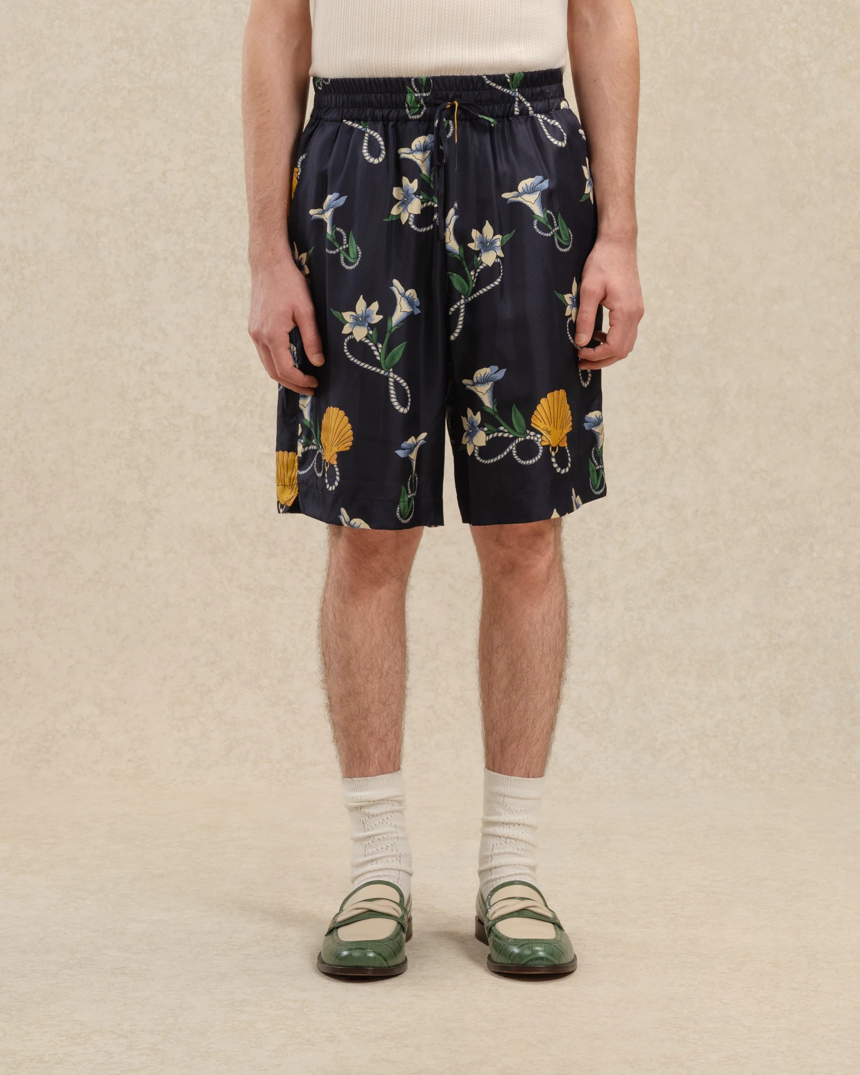 Drôle De Monsieur Short Soie Shell Shorts Seide Navy