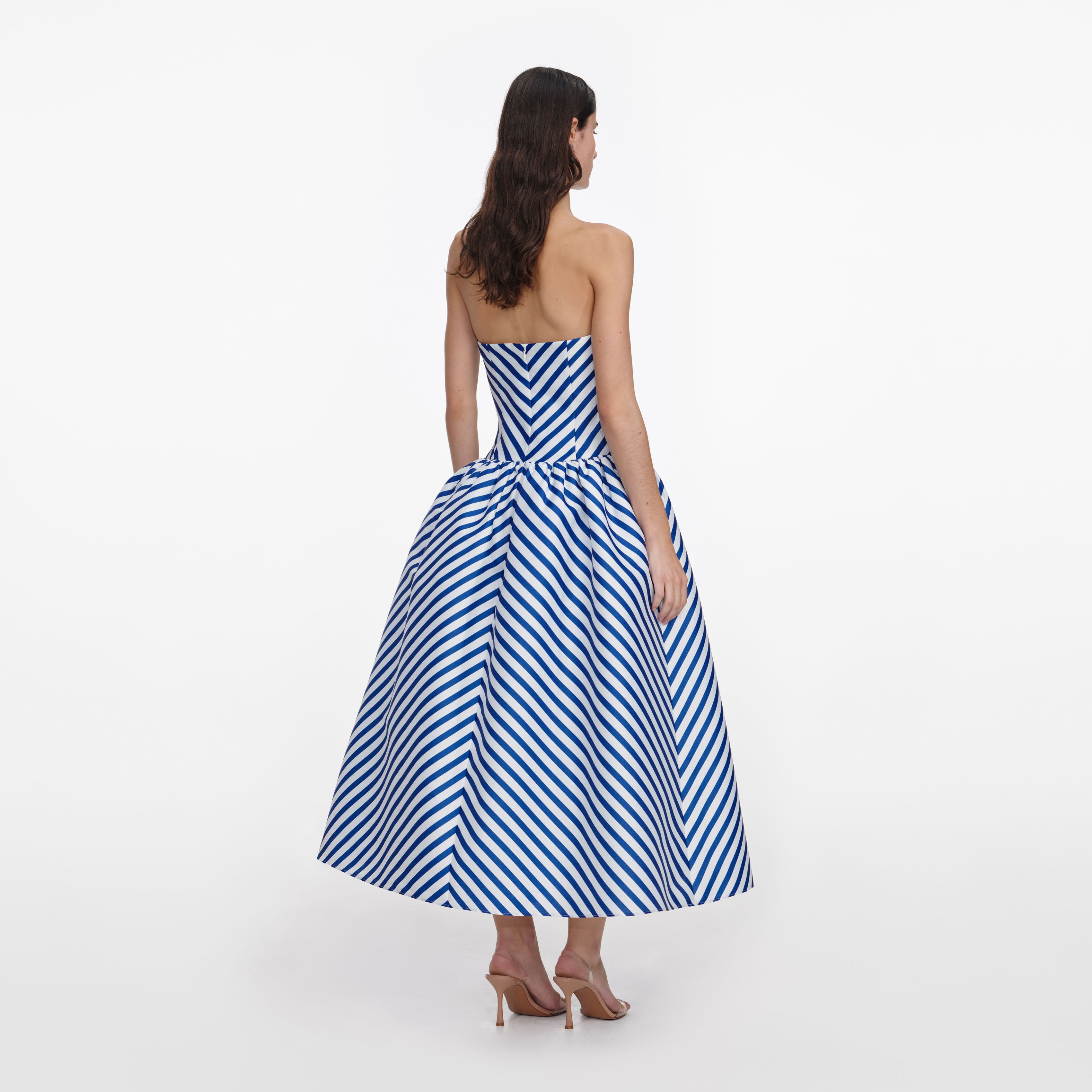 Self Portrait Dresses Navy Stripe Midi Kleid Taft Bandeau Navy