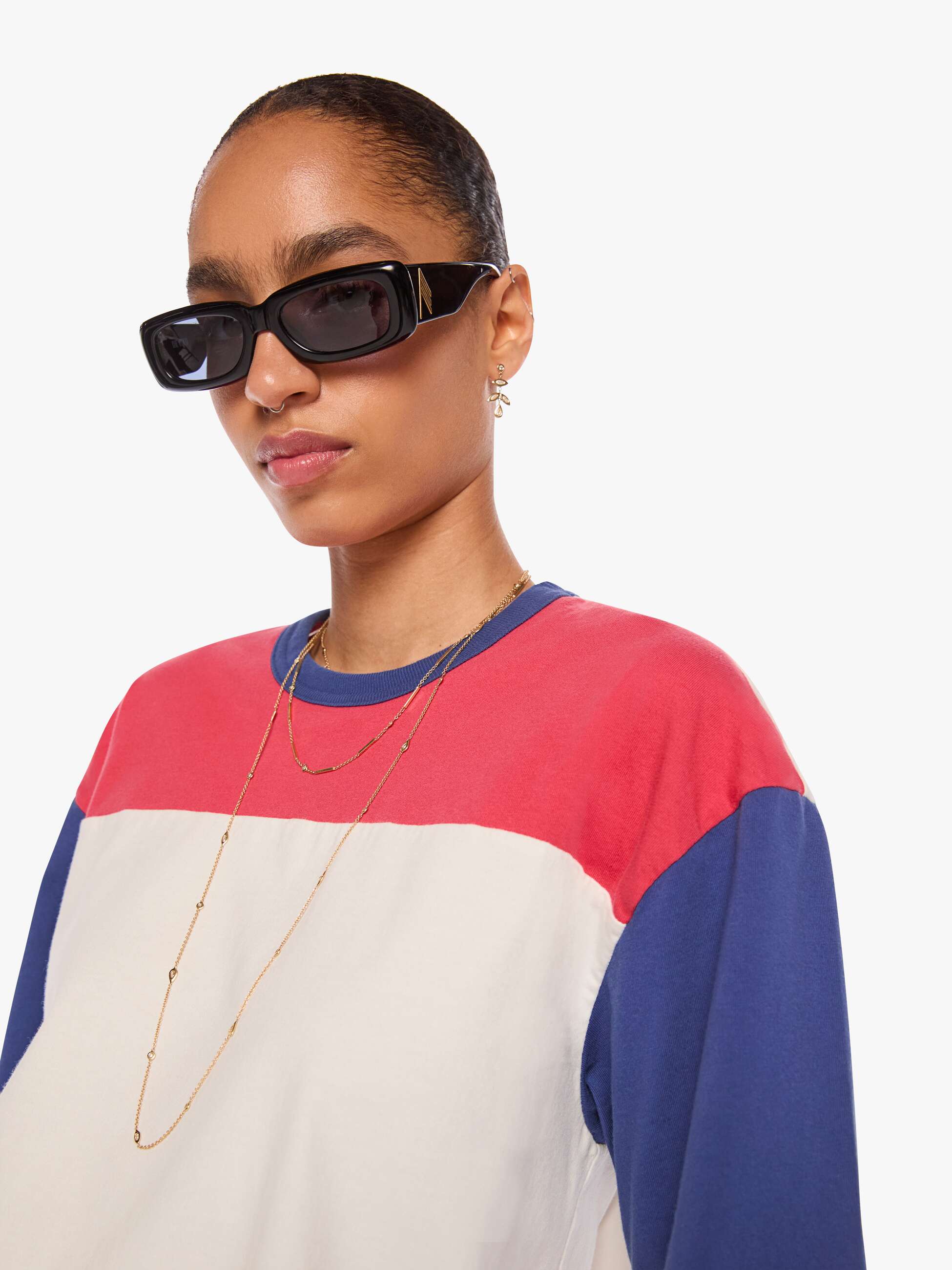Mother The Blockdown T-Shirt Fluff Tomato Red Estate Blue