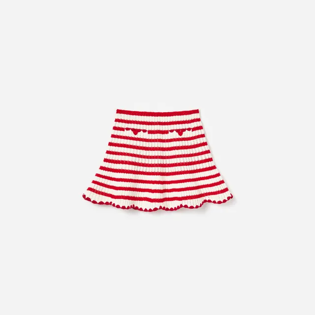 Self Portrait Stripe Strickrock Creme Rot Kinder