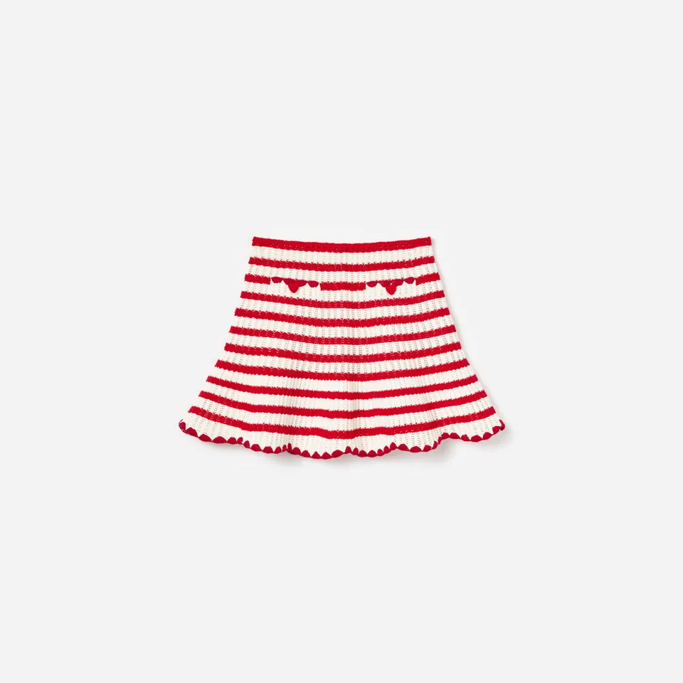 Self Portrait Stripe Strickrock Creme Rot Kinder
