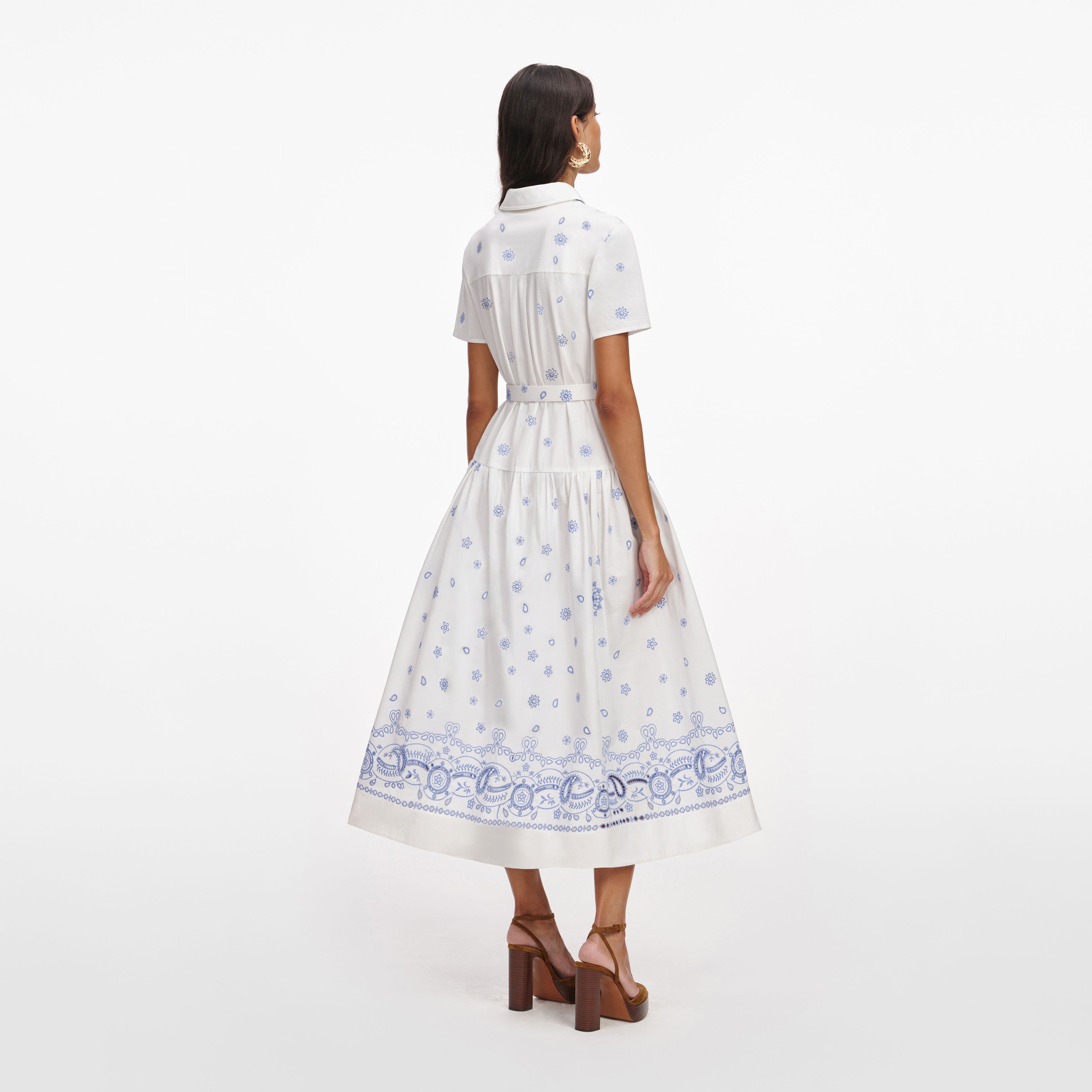 Self Portrait White Blue Embroidered Midi Kleid Weiss