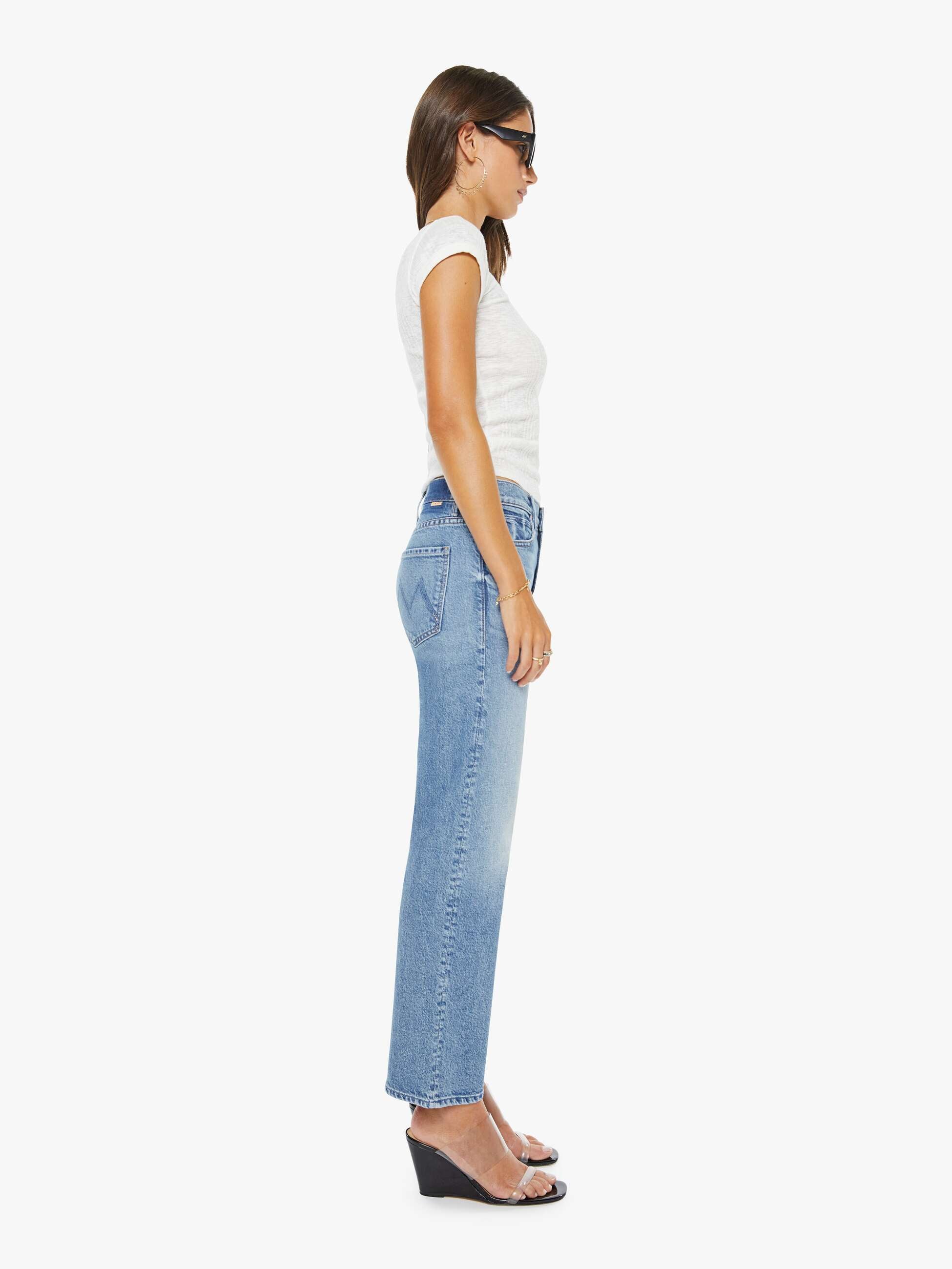 Mother Kick It Ankle Jeans Birds Gone Wild High-Rise Hellblau