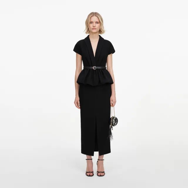 Self Portrait Dresses Black Crepe Peplum Midikleid Schwarz