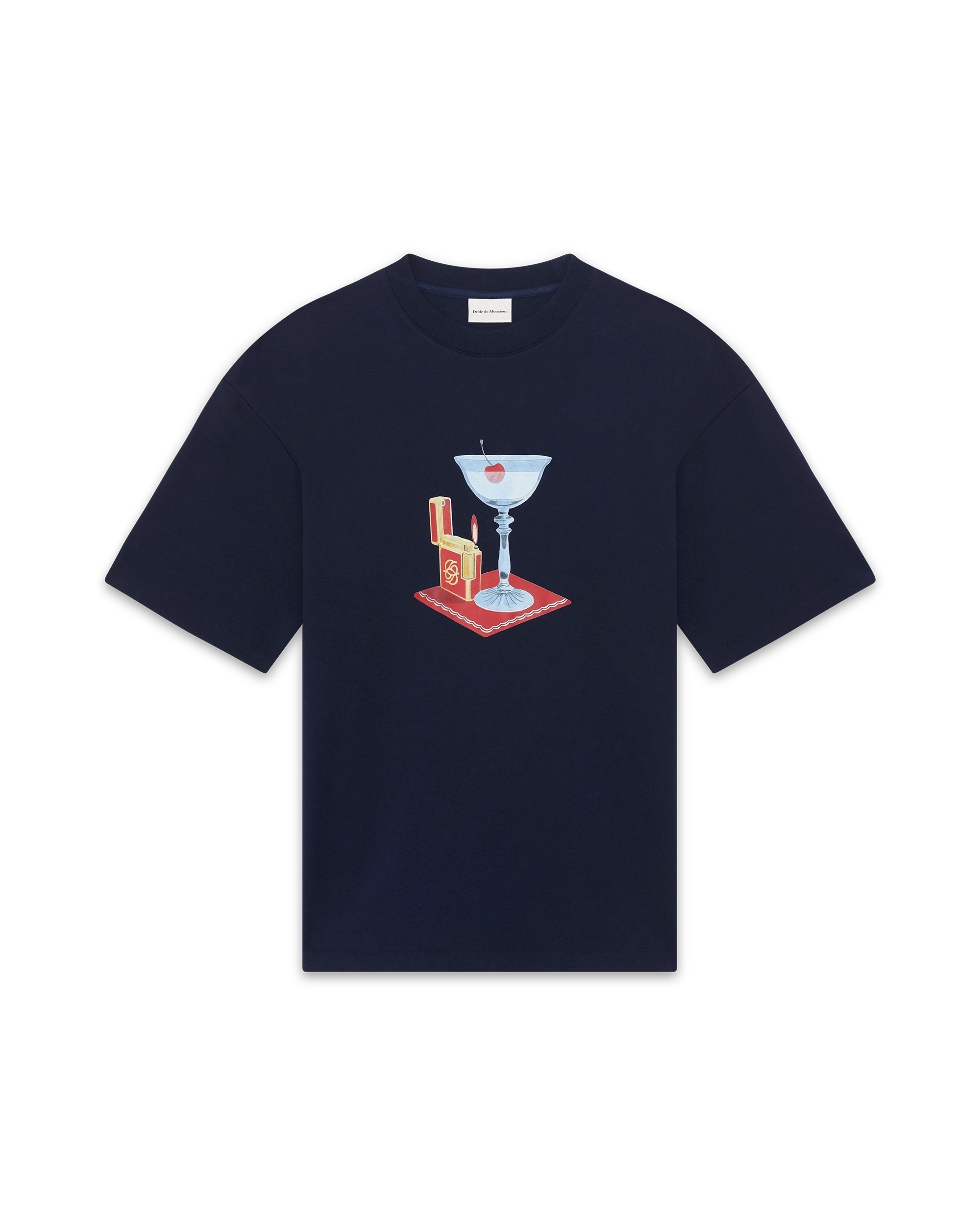 Drôle De Monsieur T-Shirt Cocktail T-Shirt Navy Slogan-Print