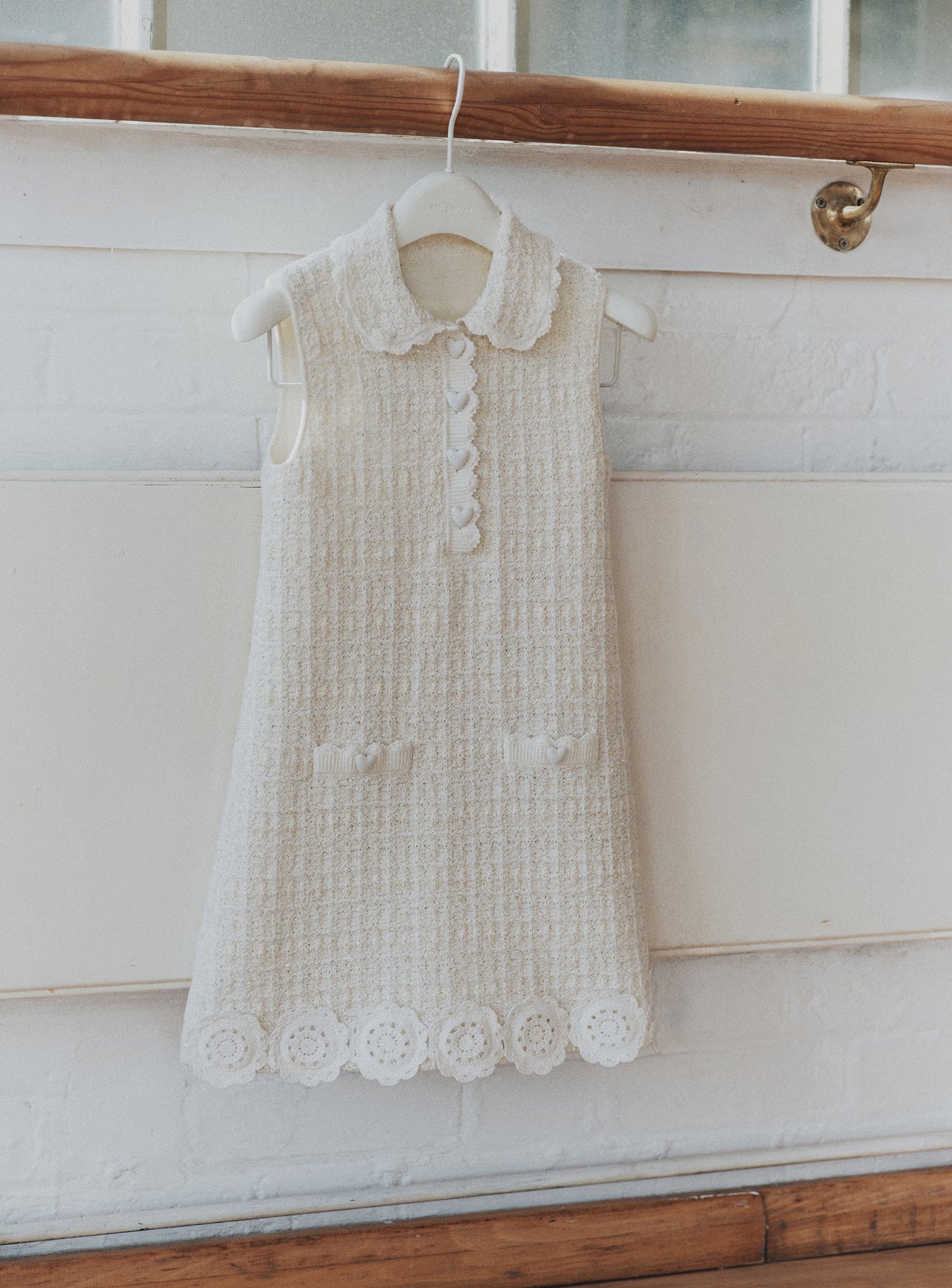 Self Portrait Cream Knit Flower Trim Kinderkleid Creme