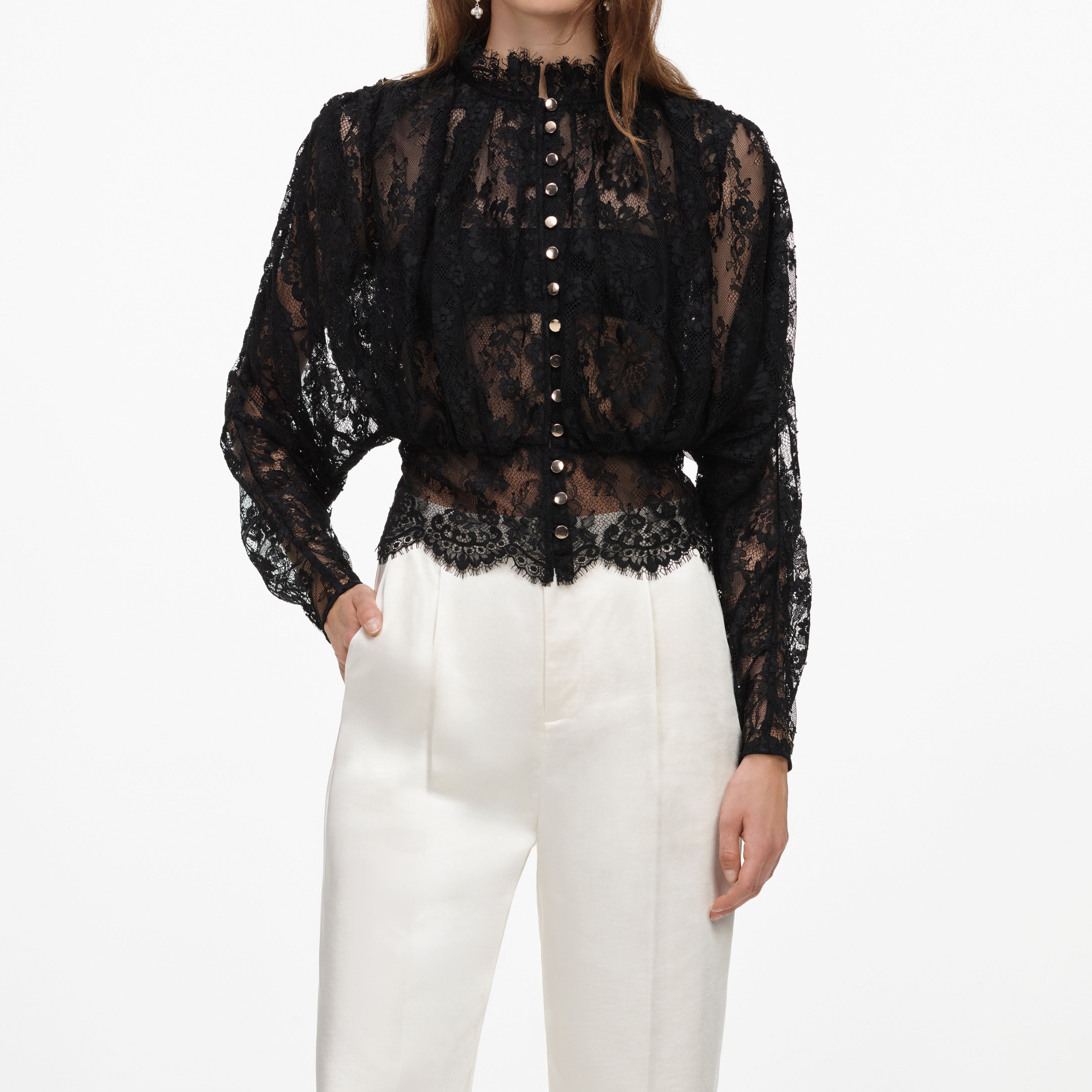 Self Portrait Black Lace Bluse Schwarz Spitze UK 4-16
