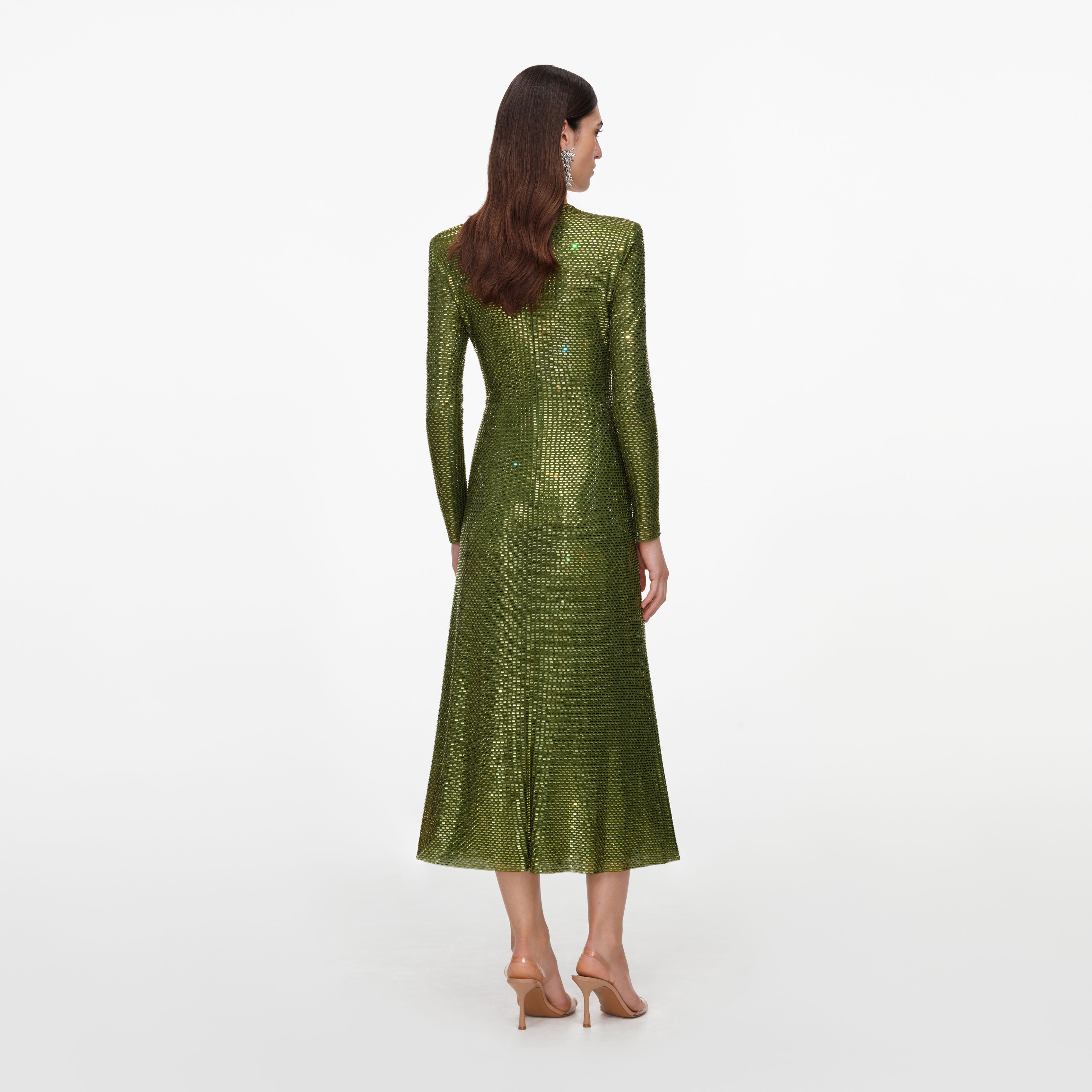 Self Portrait Olive Rhinestone Wrap Midikleid Grün UK 10 Strass