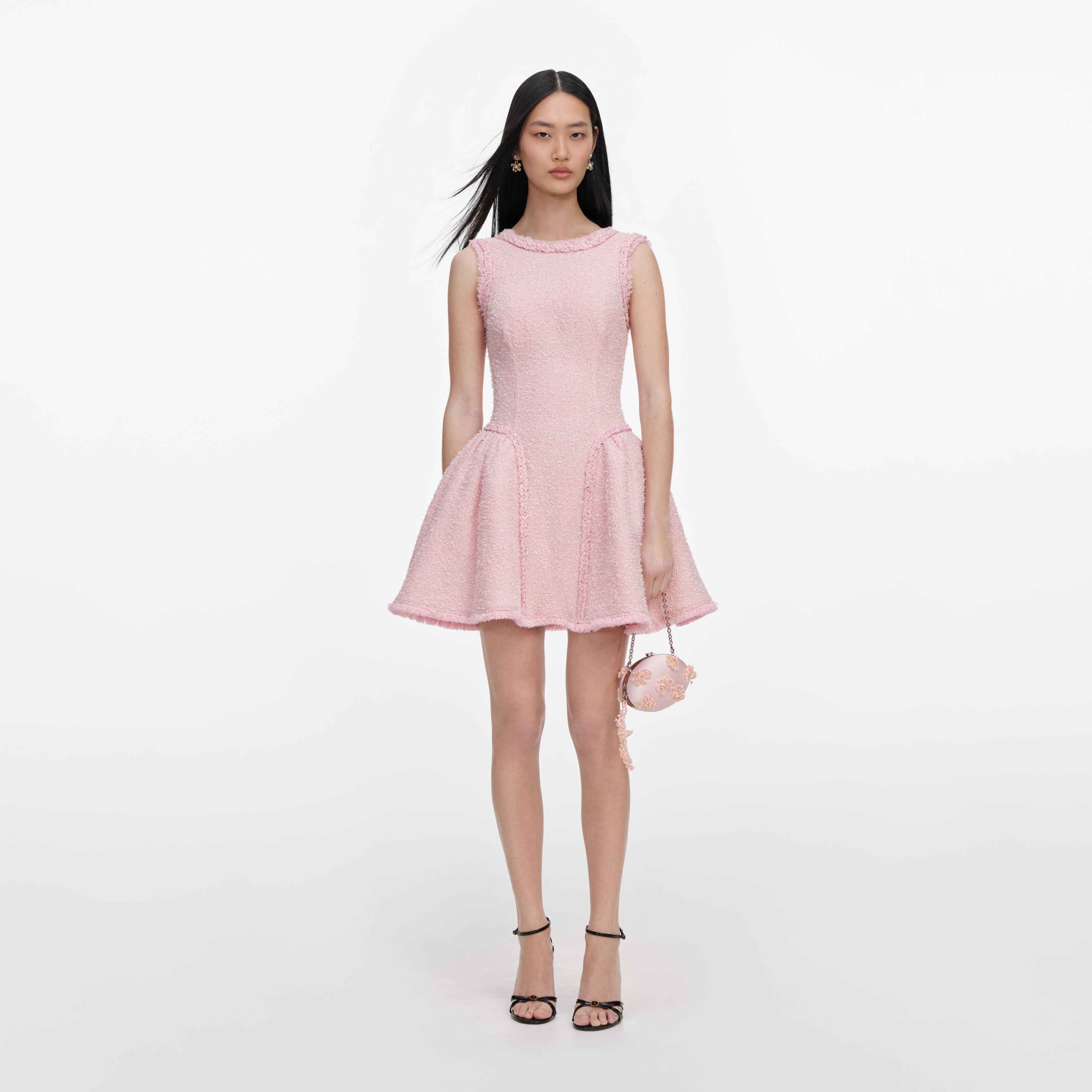 Self Portrait Pink Boucle Sleeveless Mini Kleid Rosa