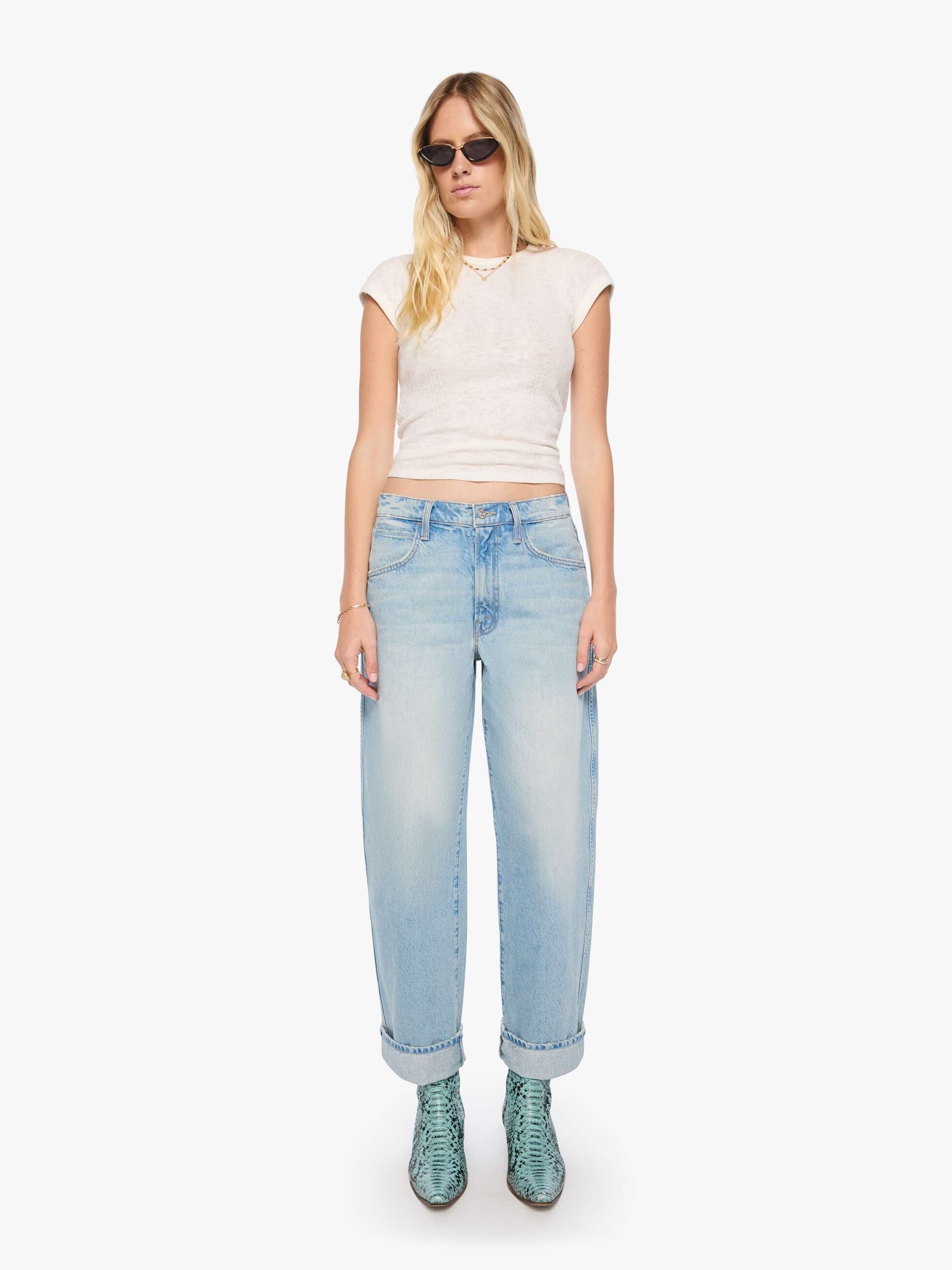 Mother Delinquent Ankle Cuff Out Of This World Jeans Hellblau