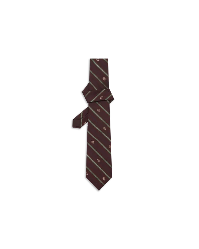 Drôle de Monsieur La Cravate Soie Rayure Monogramme Krawatte Weinrot