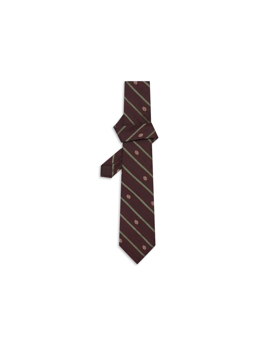 Drôle de Monsieur La Cravate Soie Rayure Monogramme Krawatte Weinrot
