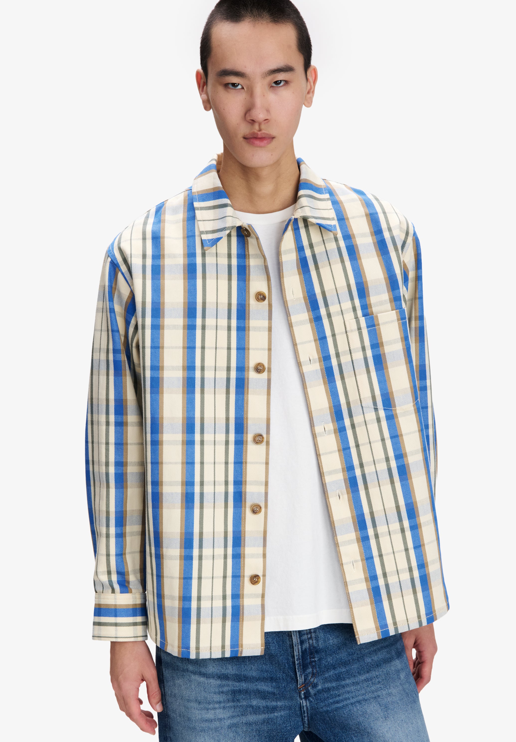 A.P.C. weisses kariertes Overshirt Knopf