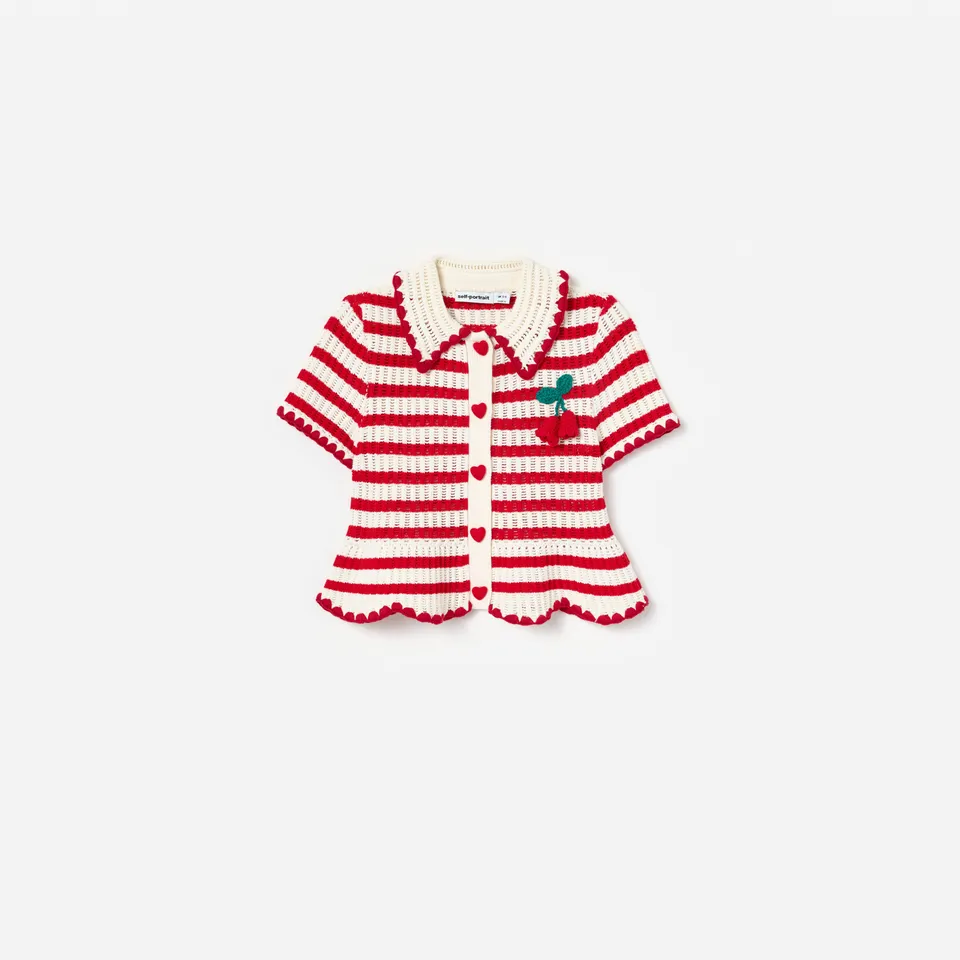 Self Portrait Cream Red Stripe Knitted Top Creme Kinder