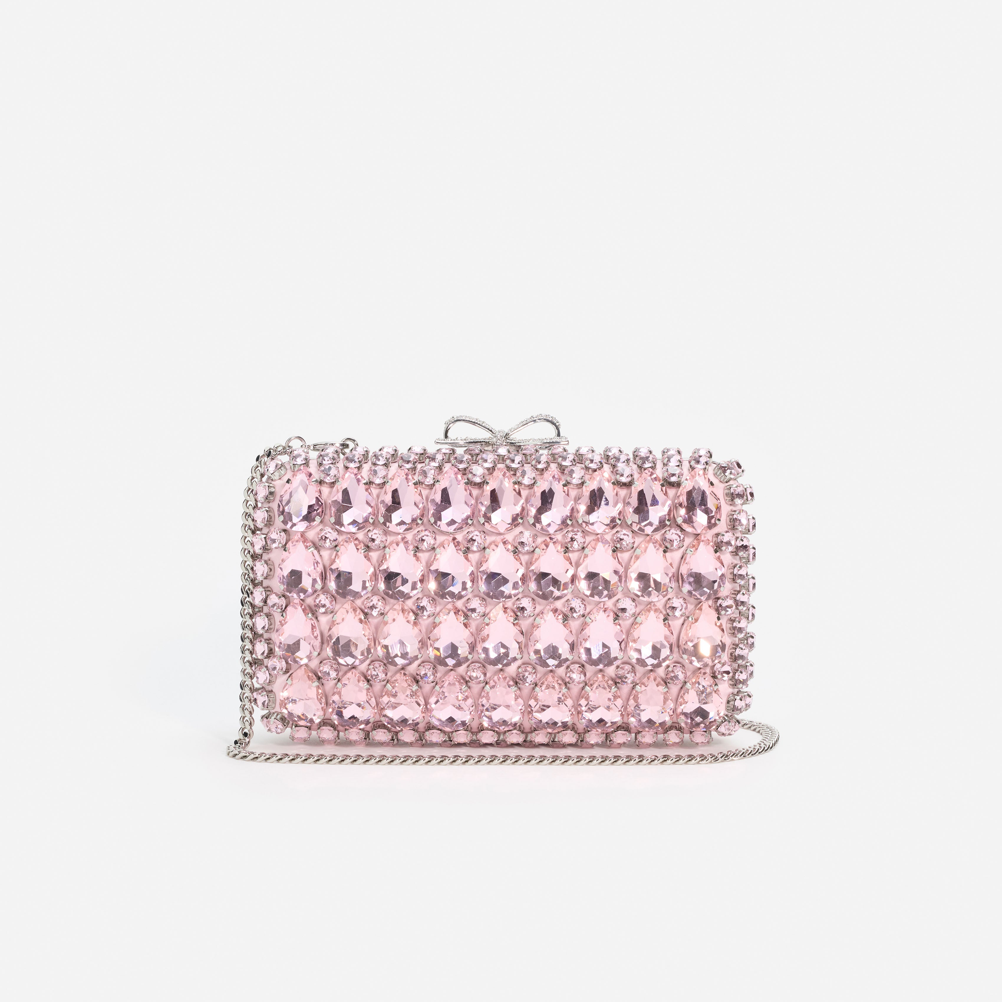 Self Portrait Pink Satin Crystal Clutch Abendtasche rosa Mini