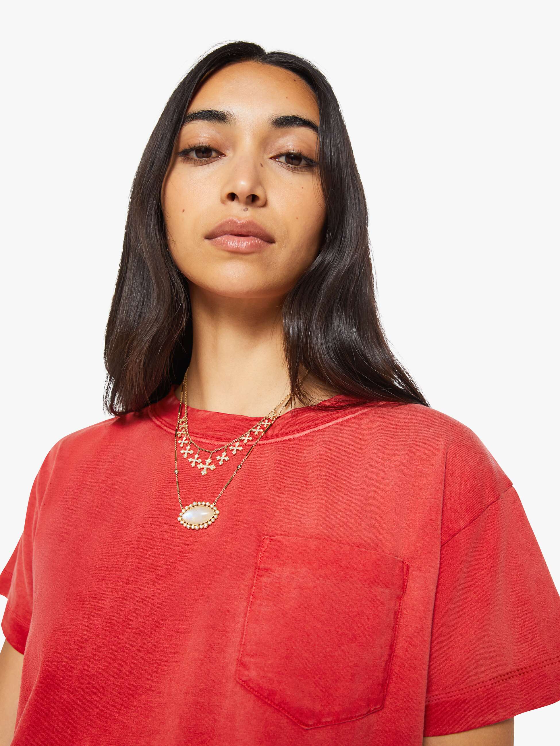 Mother Cuffed Pocket Sinful T-Shirt Tomato Red Slim